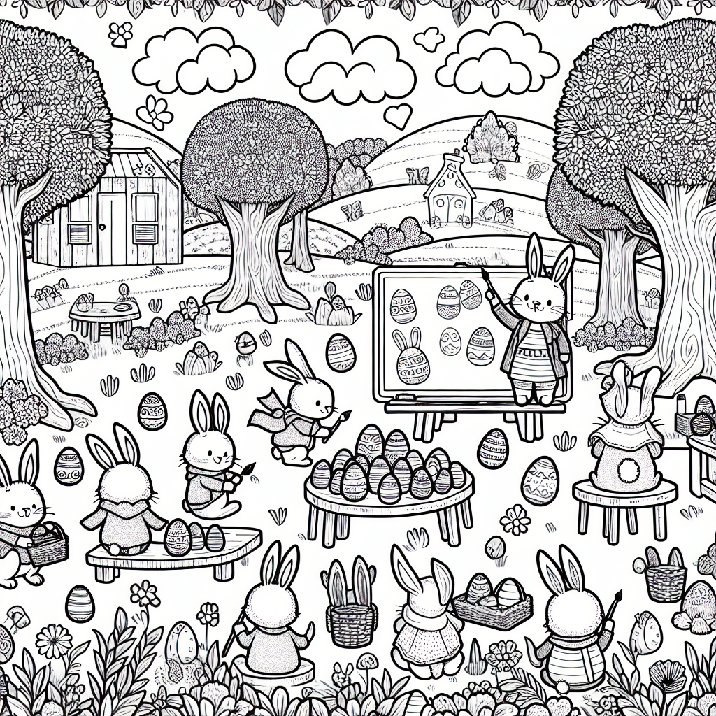 Osterhasen Wimmelbild Malvorlage zum Ausdrucken kostenlos