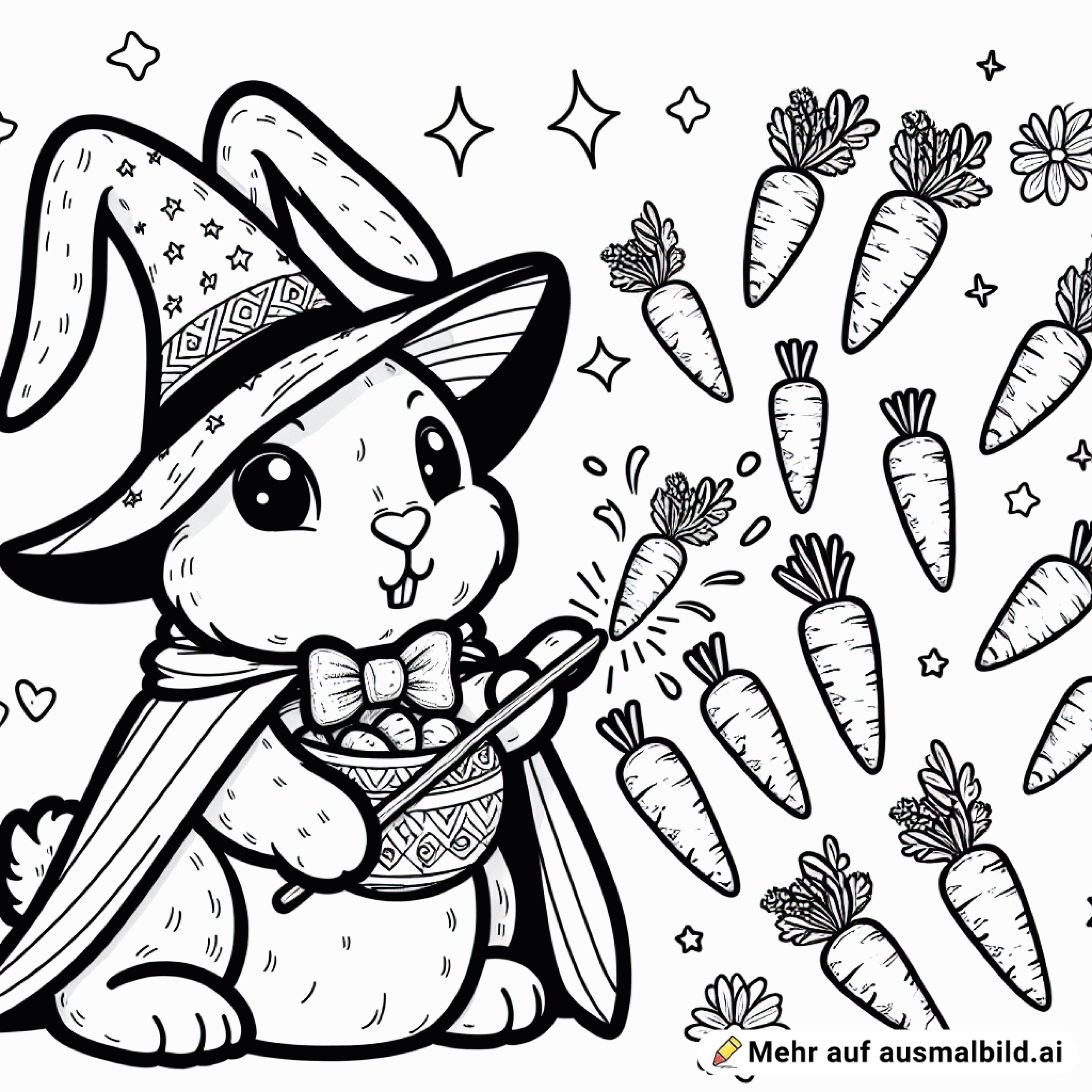 Zauberer-Kaninchen zaubert Karotten