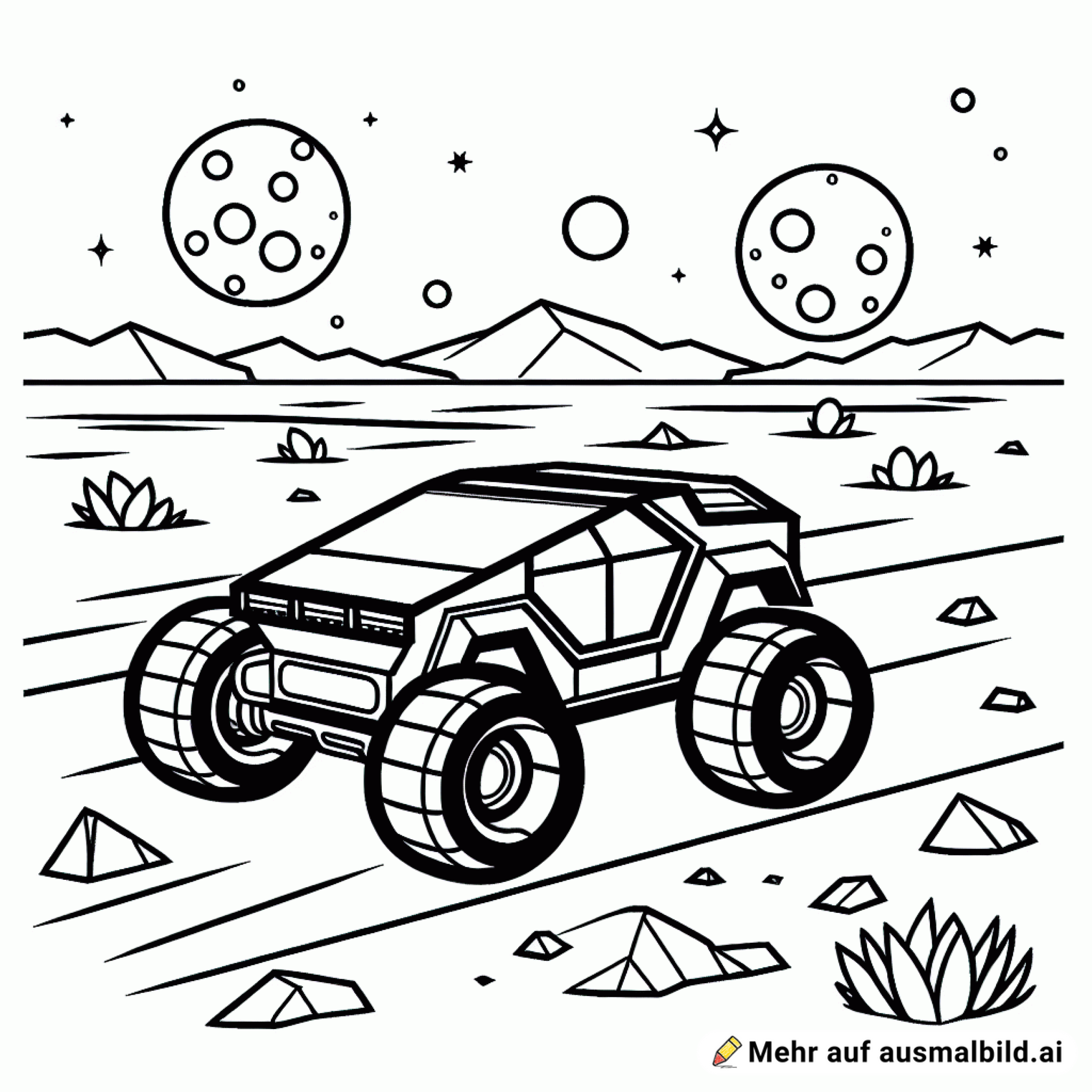 Cybertruck fährt auf dem Mars im Gelände