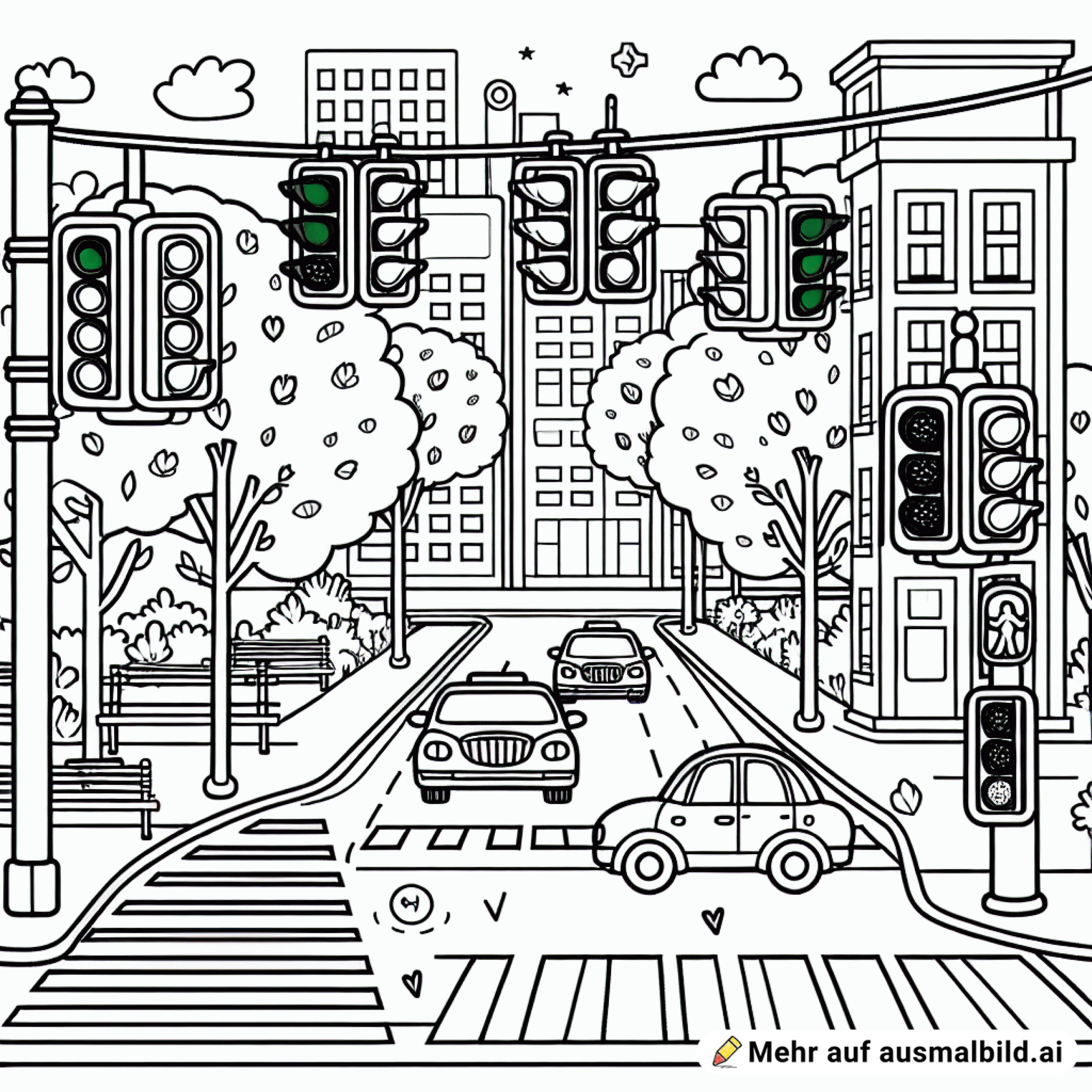 Straße mit Verkehrsampel und Zebrastreifen