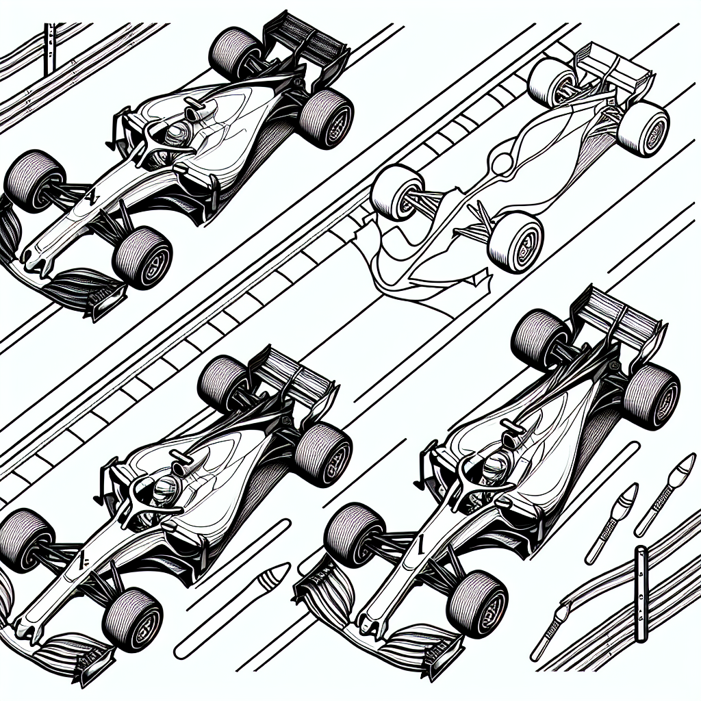 Formel 1 Malvorlagen zum Ausdrucken – Drei Rennwagen oben