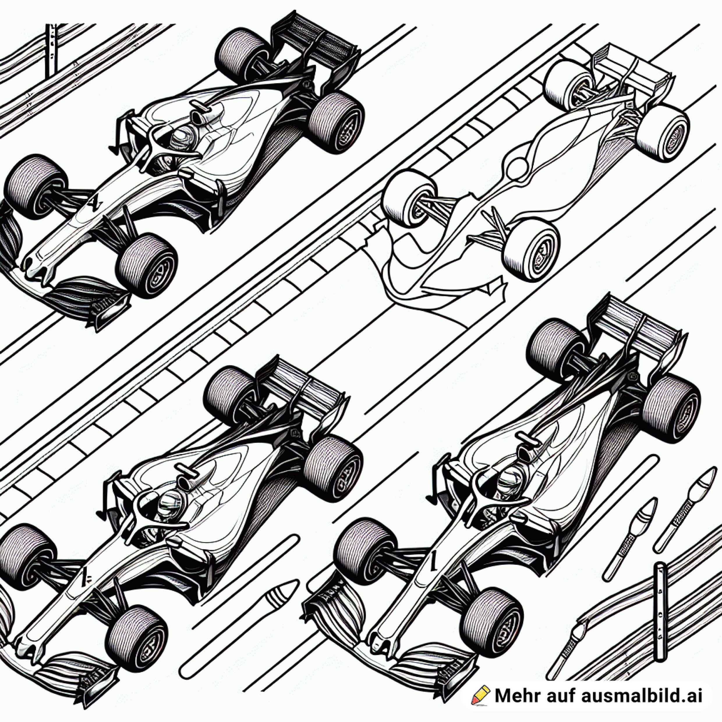 Drei Formel 1 Wagen auf einer Rennstrecke von oben dargestellt