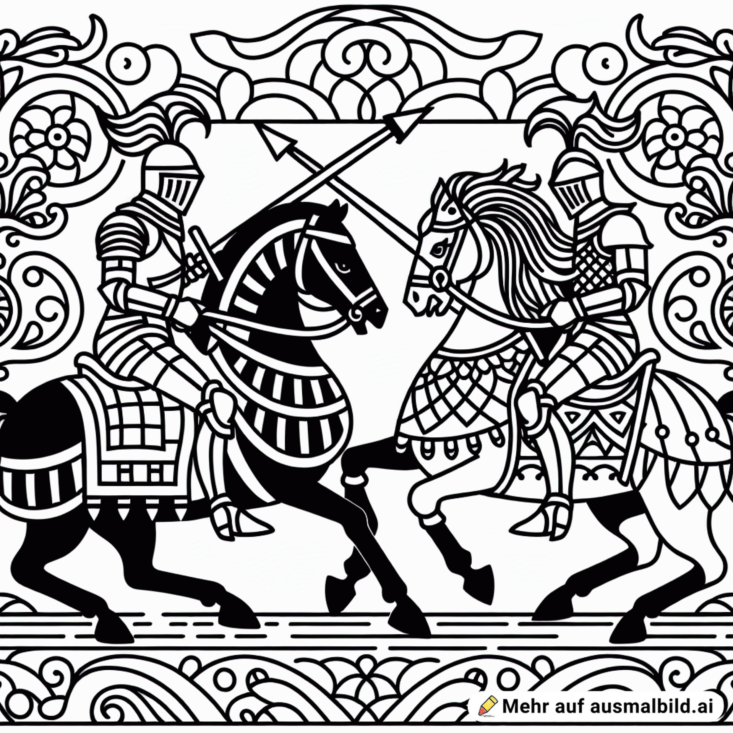 Zwei Ritter kämpfen auf Pferden gegeneinander