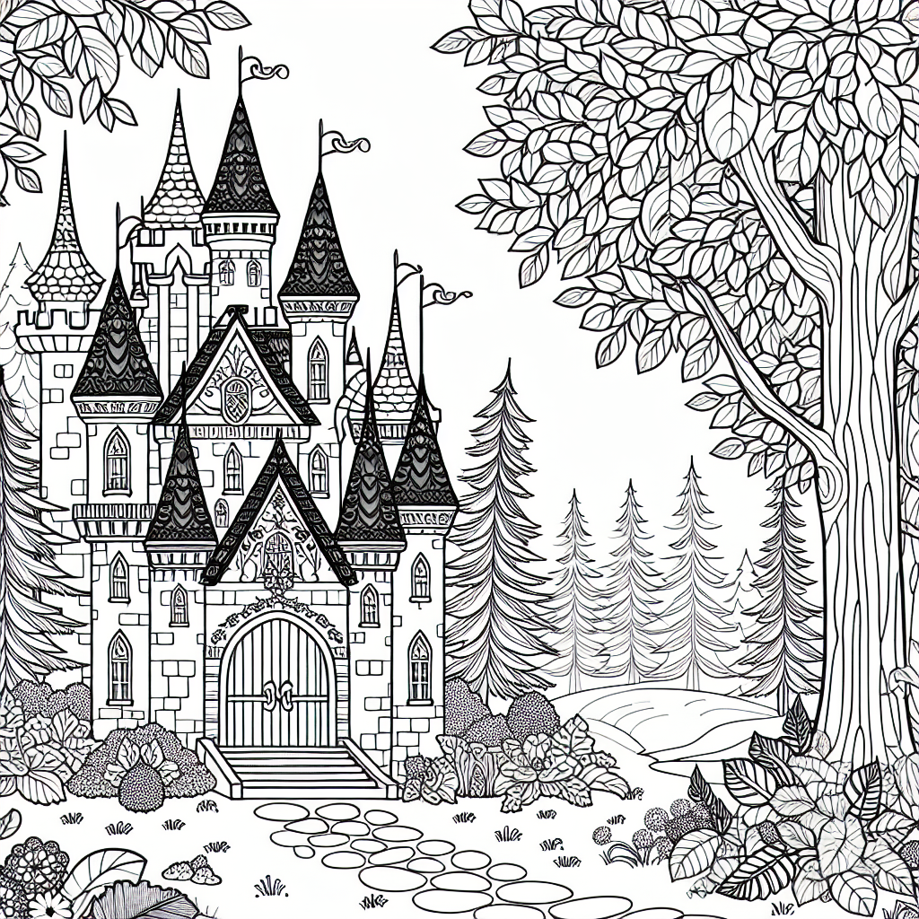 Feenschloss im Wald Malvorlage kostenlos ausdrucken