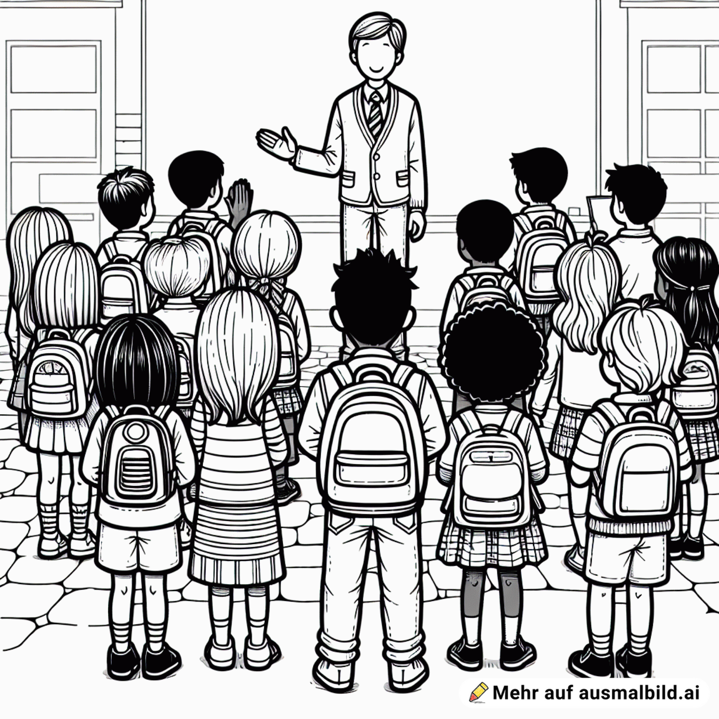 Kinder im Schulunterricht stehen auf um den Lehrer zu begrüßen.