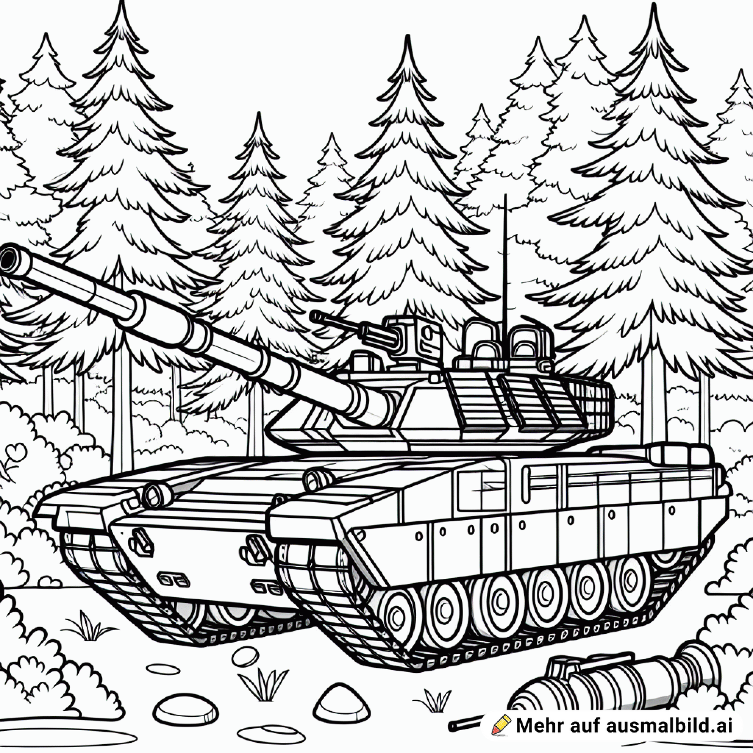 Moderner panzer mit großer Kanone im Wald
