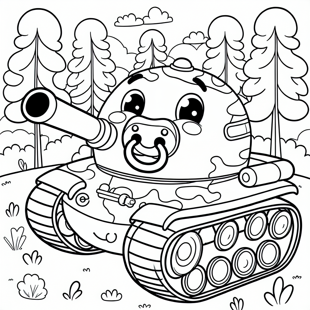 Kostenlose Panzer Malvorlagen im Wald mit Schnuller zum Ausdrucken