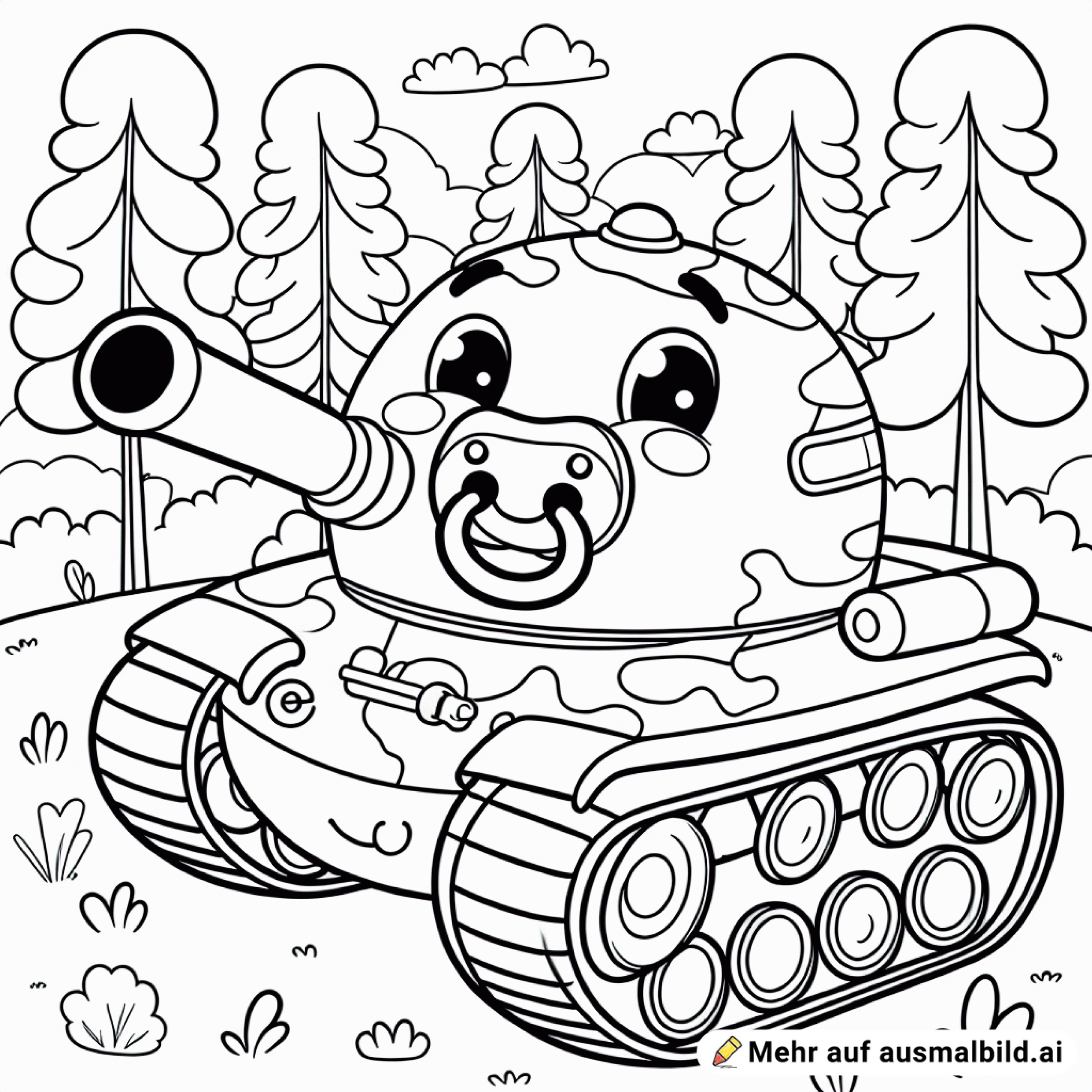 Panzer im Wald mit Mund und Schnuller