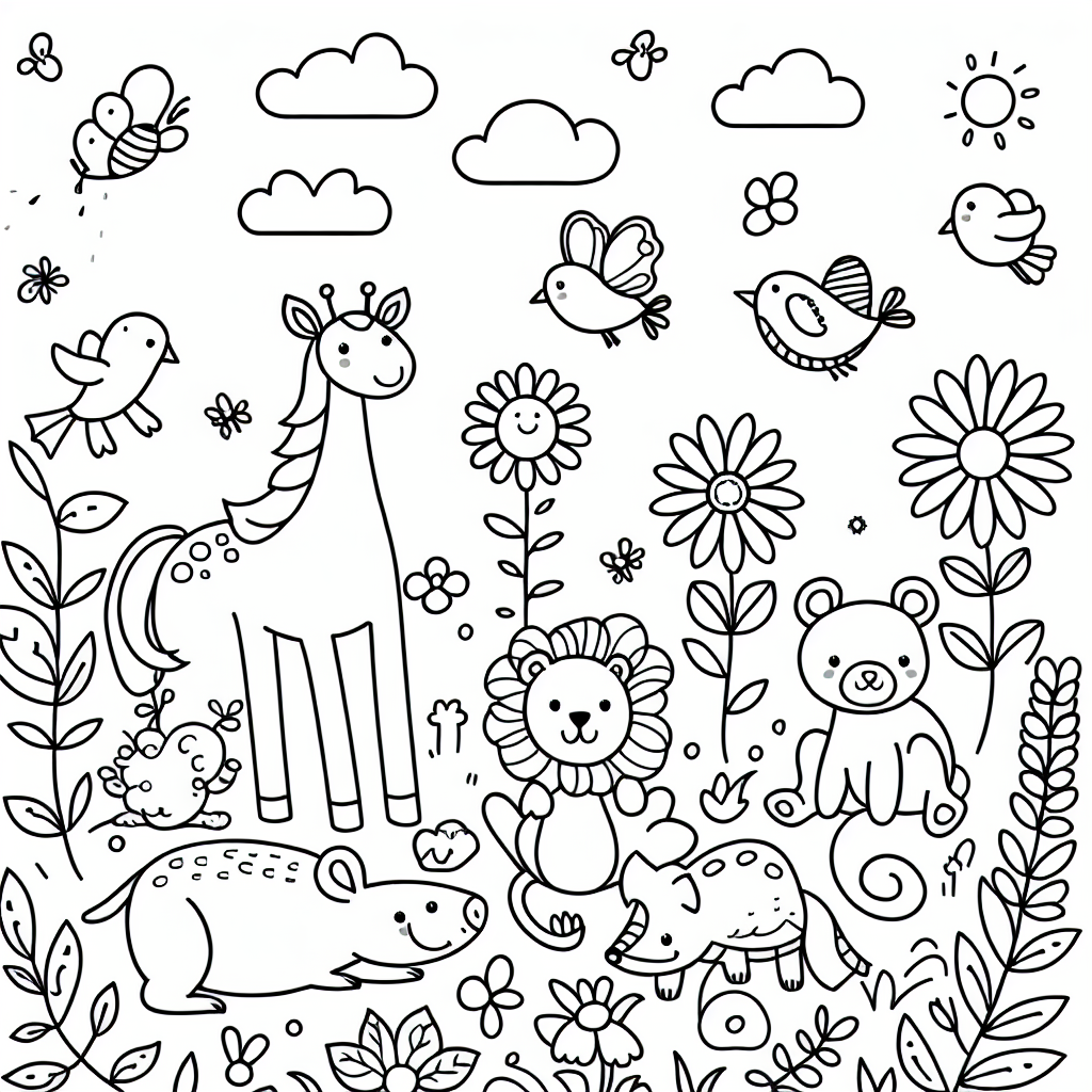 Einfache Ausmalbilder Tiere und Blumen kostenlos ausdrucken