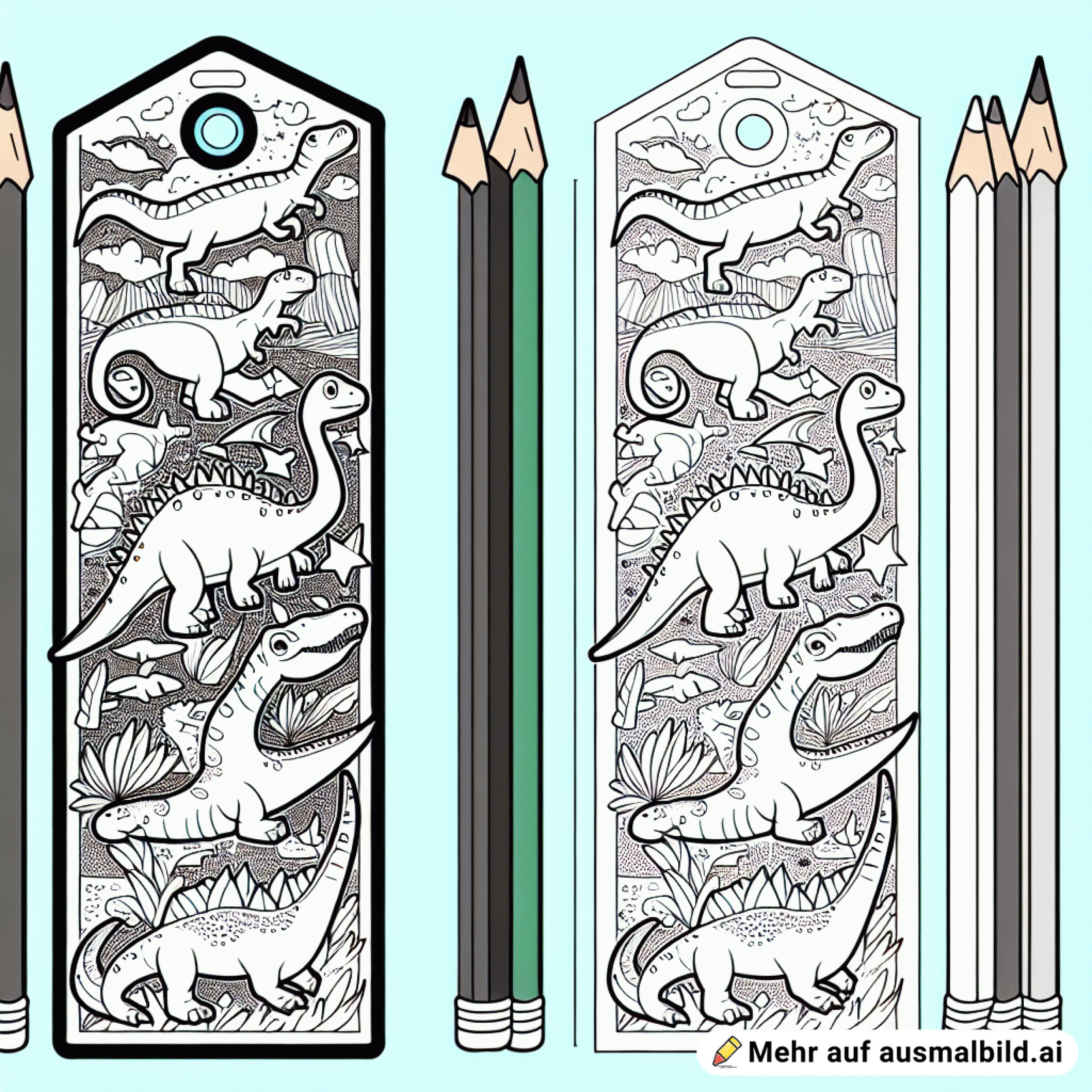 Ein Lesezeichen zum Ausschneiden mit Dinosauriern im Skizzen design