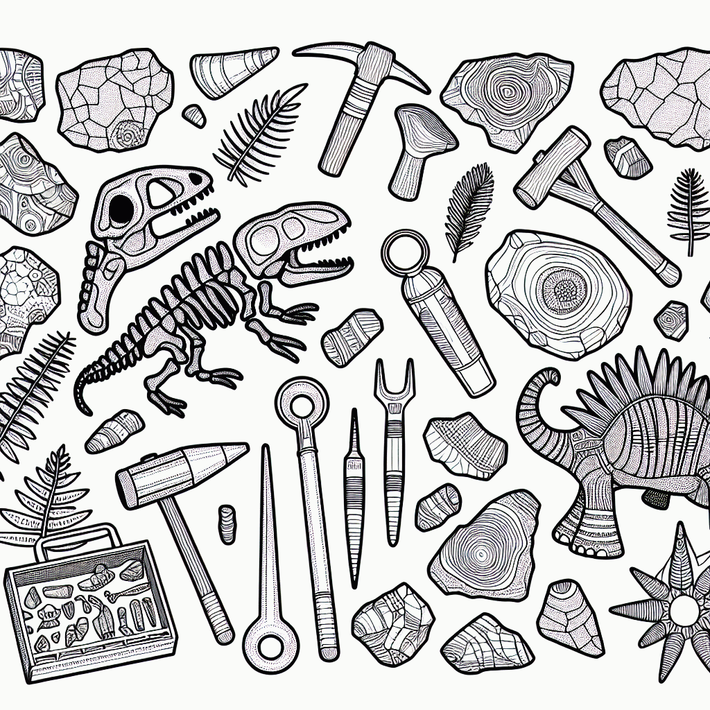 Kostenlose Malvorlagen Fossilien & Archäologen Werkzeuge zum Ausdrucken