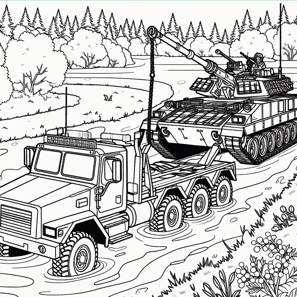 Kostenlose Bergepanzer Malvorlage zum Ausdrucken mit Wald