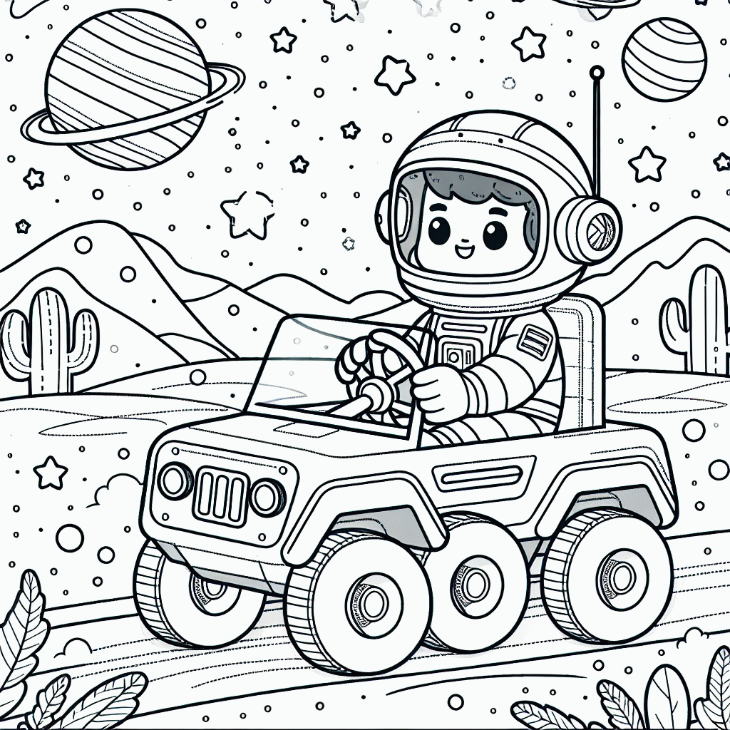 Kostenlose Malvorlage Astronaut mit Rover zum Ausdrucken