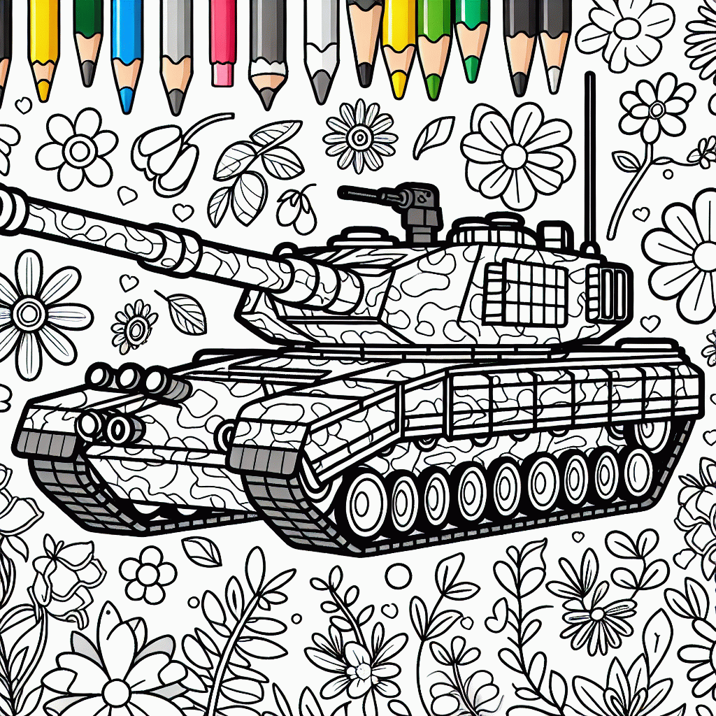 Kostenlose Malvorlage Kettenpanzer mit kurzer Kanone und Tarnung