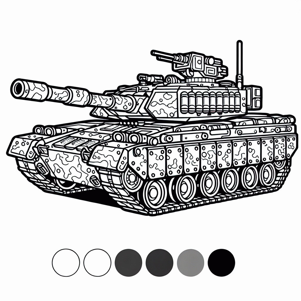 Kettenpanzer Malvorlage mit kurzer Kanone kostenlos ausdrucken