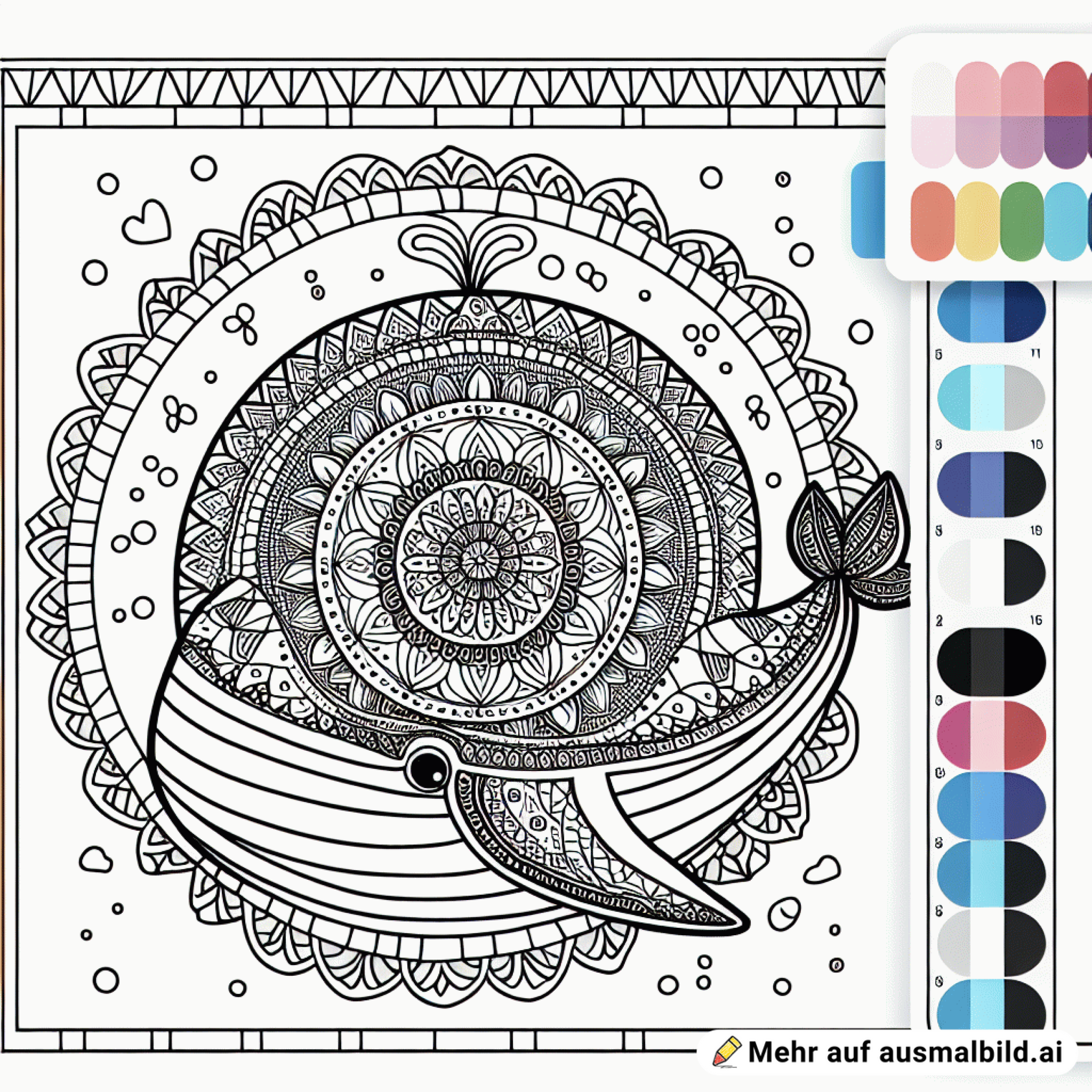 erzeuge ein Mandala in einem Wal mit dünnen Linien