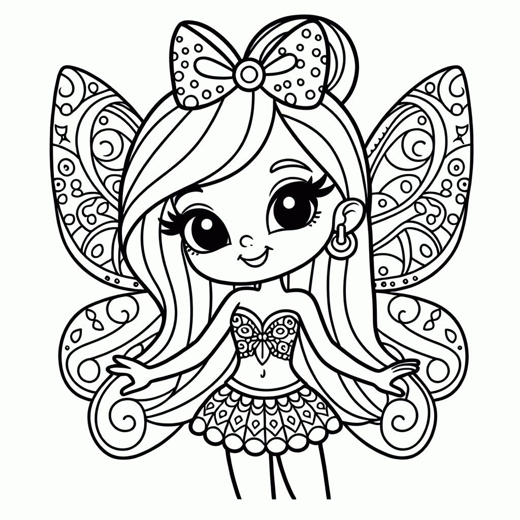 Fee Malvorlage mit langen Haaren und Flügeln kostenlos ausdrucken