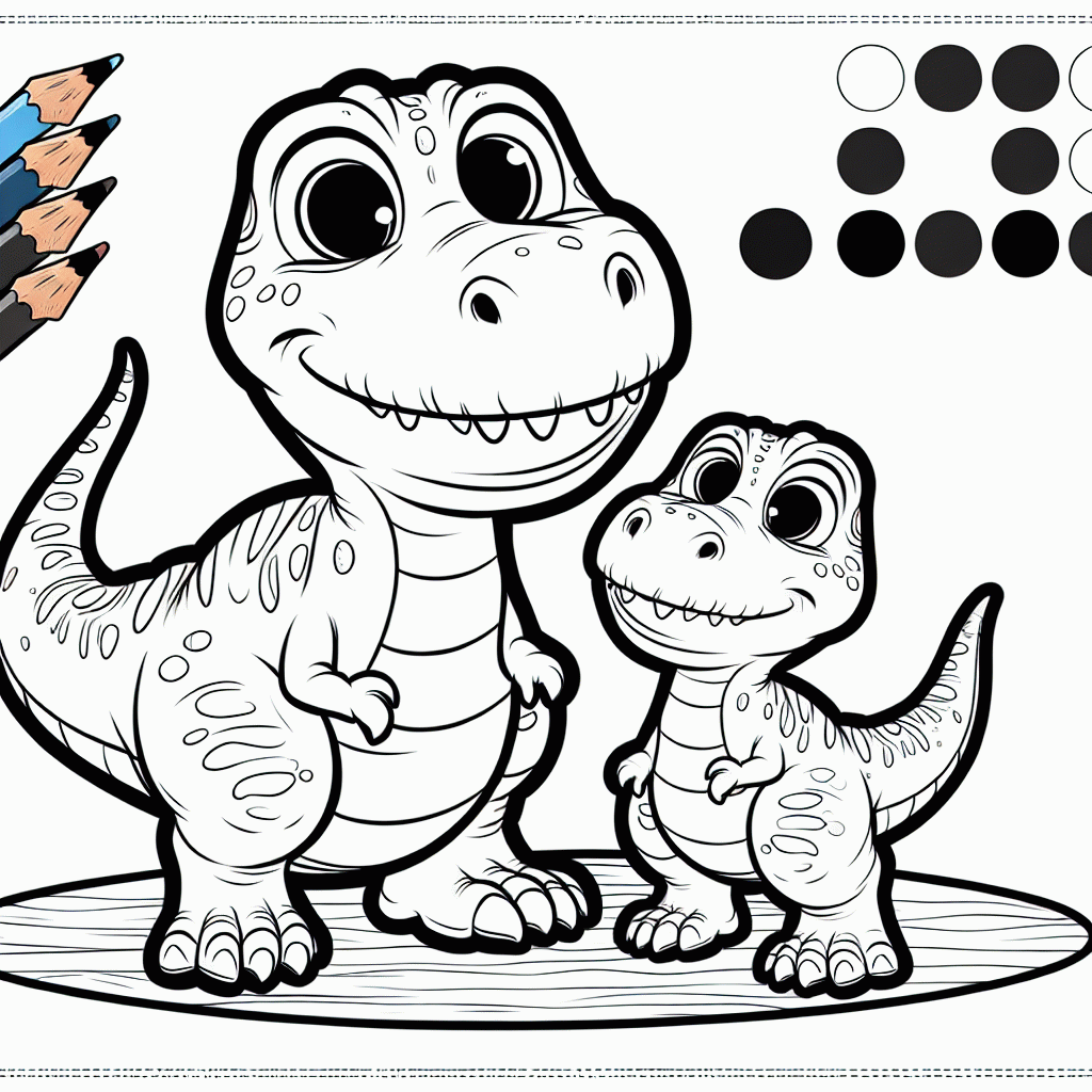 T-Rex Malvorlage mit Baby – Glückliche Dinosaurier Ausmalbild kostenlos