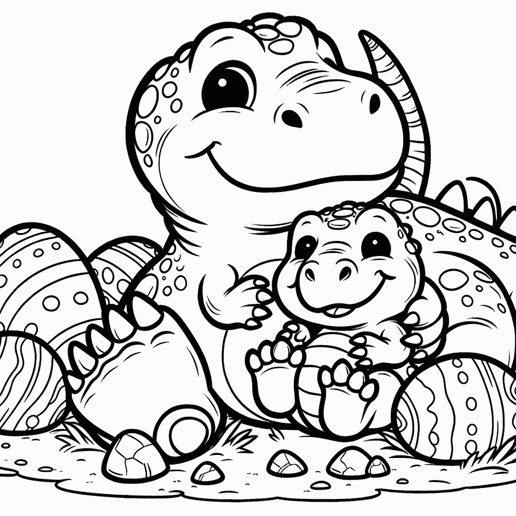 T-Rex Malvorlage mit Baby Dino zum Ausdrucken kostenlos