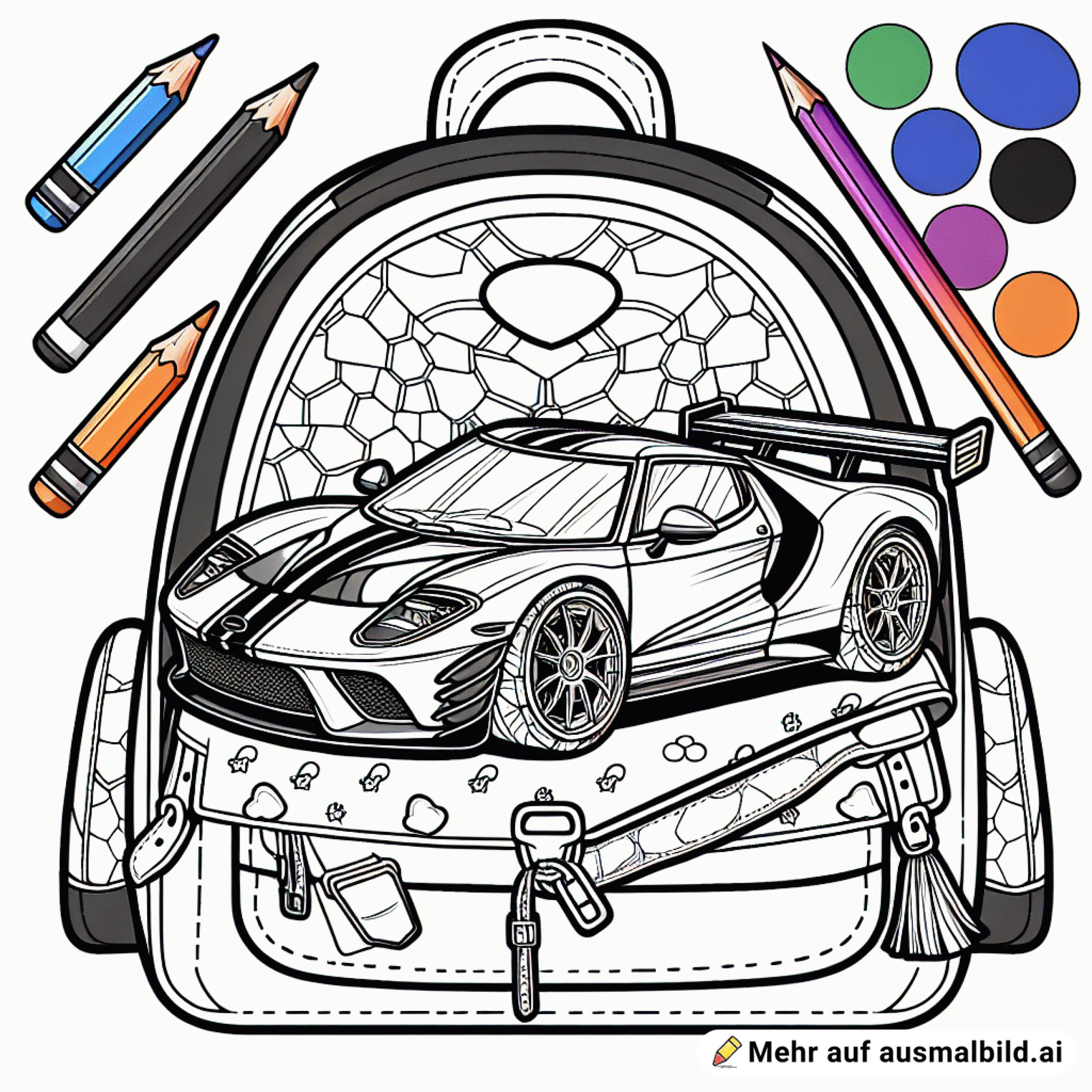 schulranzen mit coolem sportauto drauf