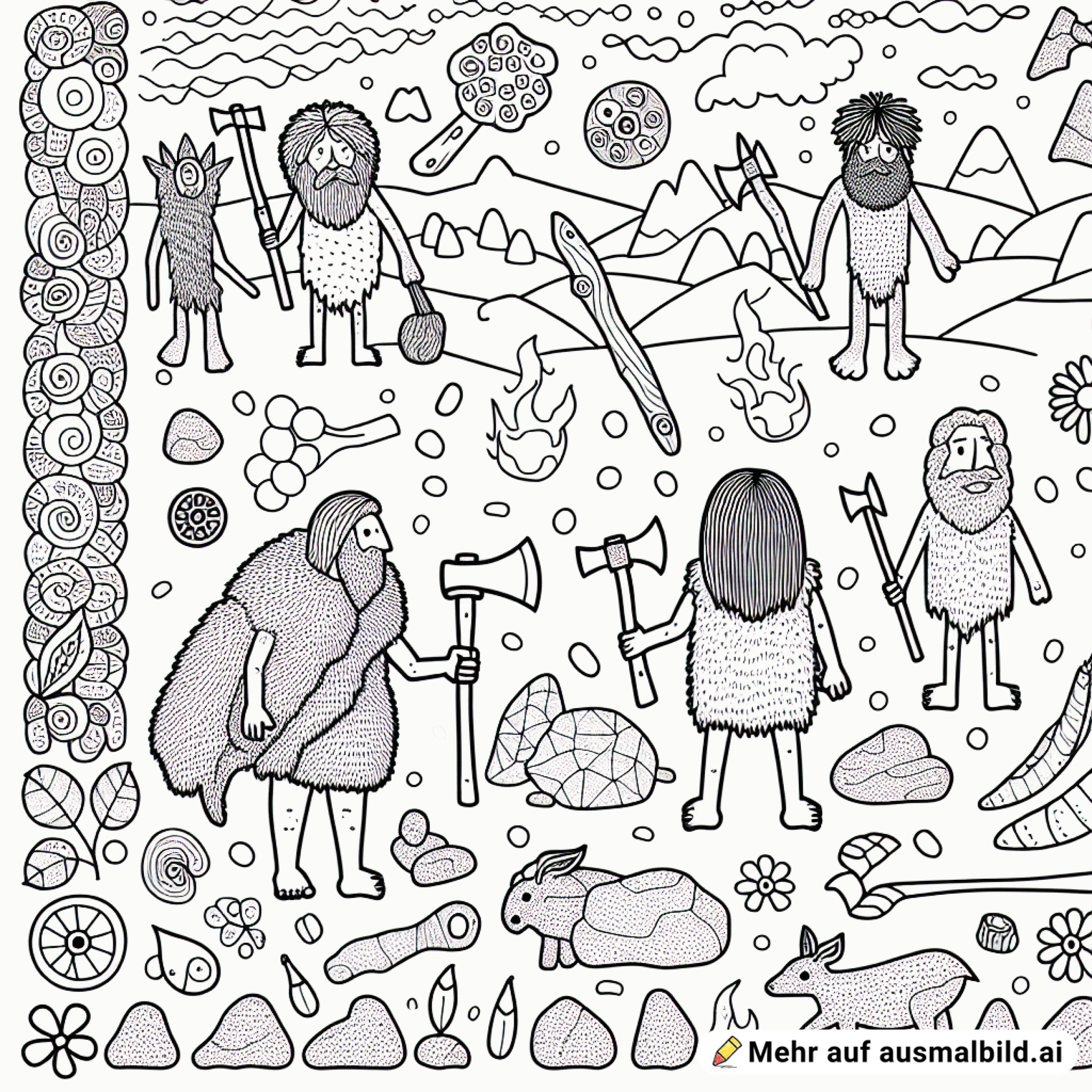 Steinzeitmotiv mit Menschen und Axt