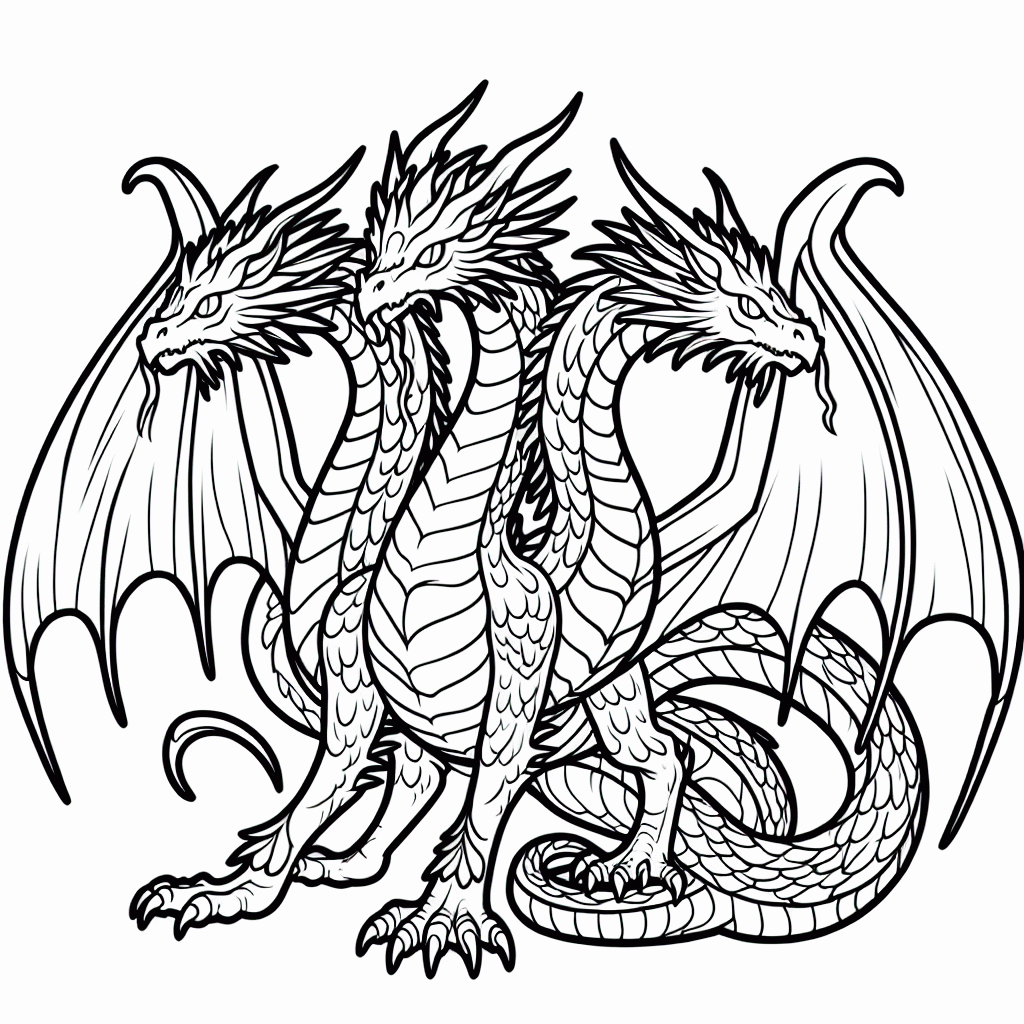 Drache mit 3 Köpfen Malvorlage zum Ausdrucken kostenlos