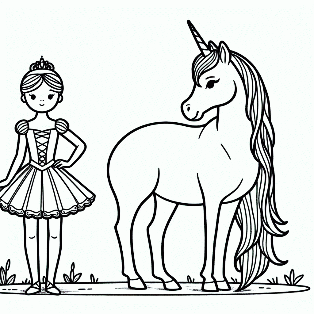 Kostenlose Malvorlage Ballerina, Einhorn & böse Prinzessin zum Ausdrucken