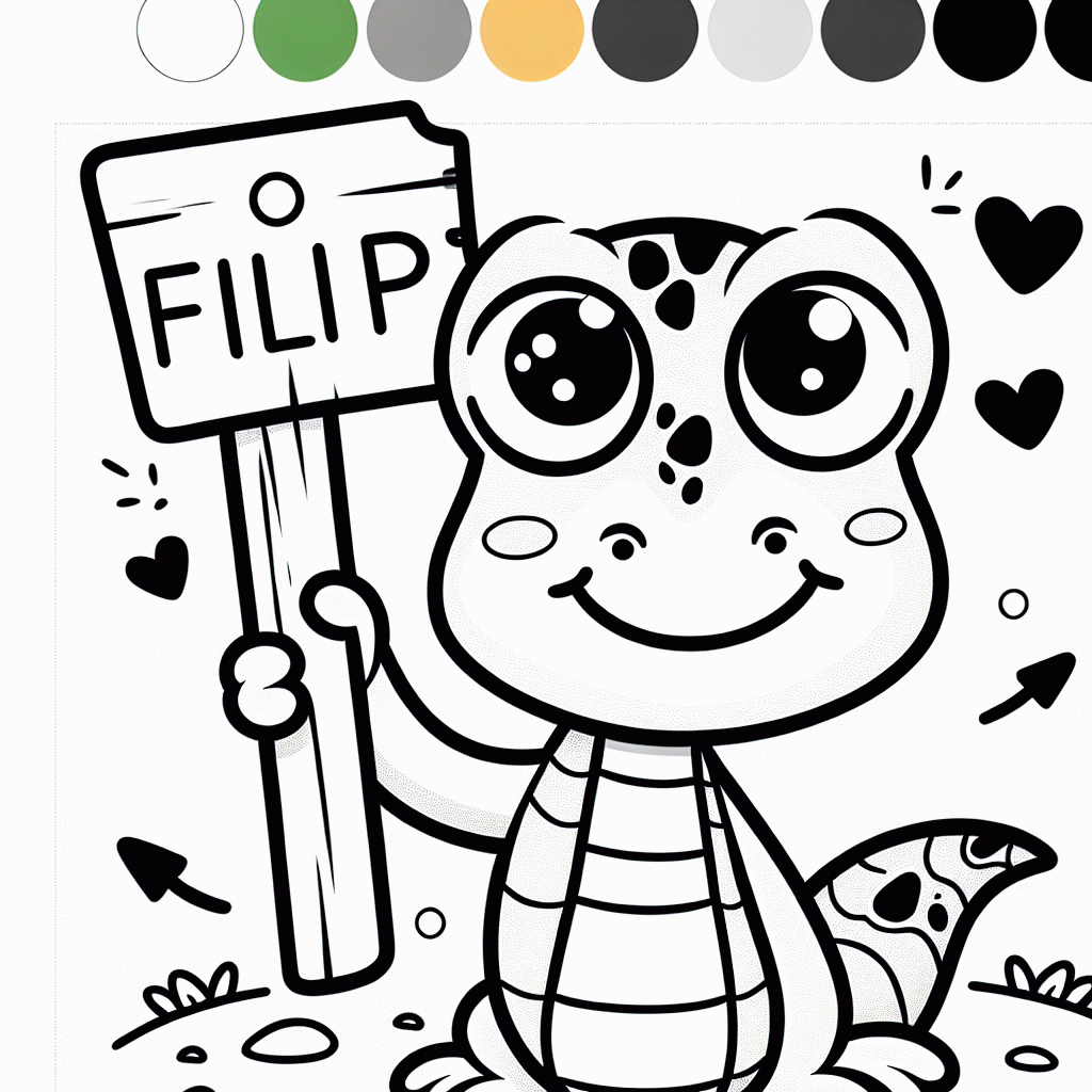 Gecko Ausmalbild mit Schild 'Filip' kostenlos ausdrucken