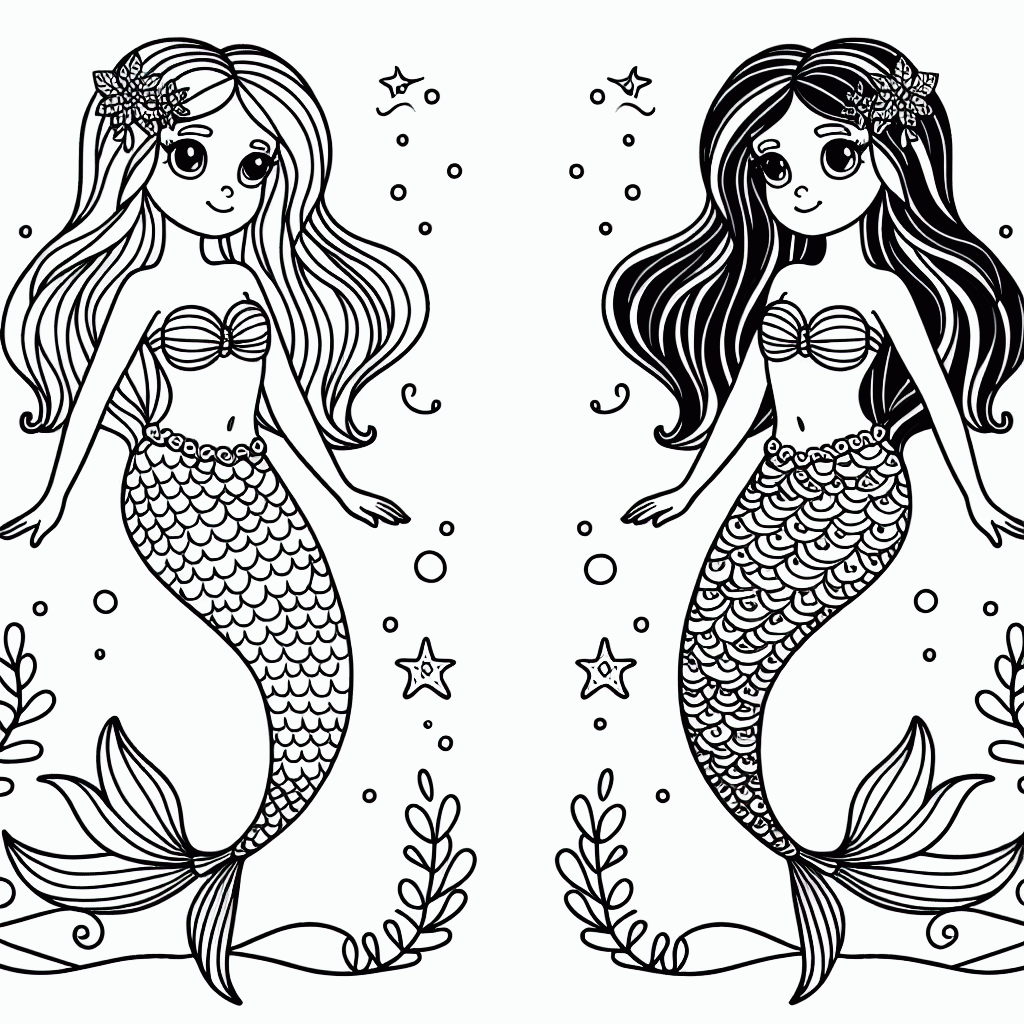 Kostenlose Malvorlagen: Zwei Meerjungfrauen Ausmalbilder