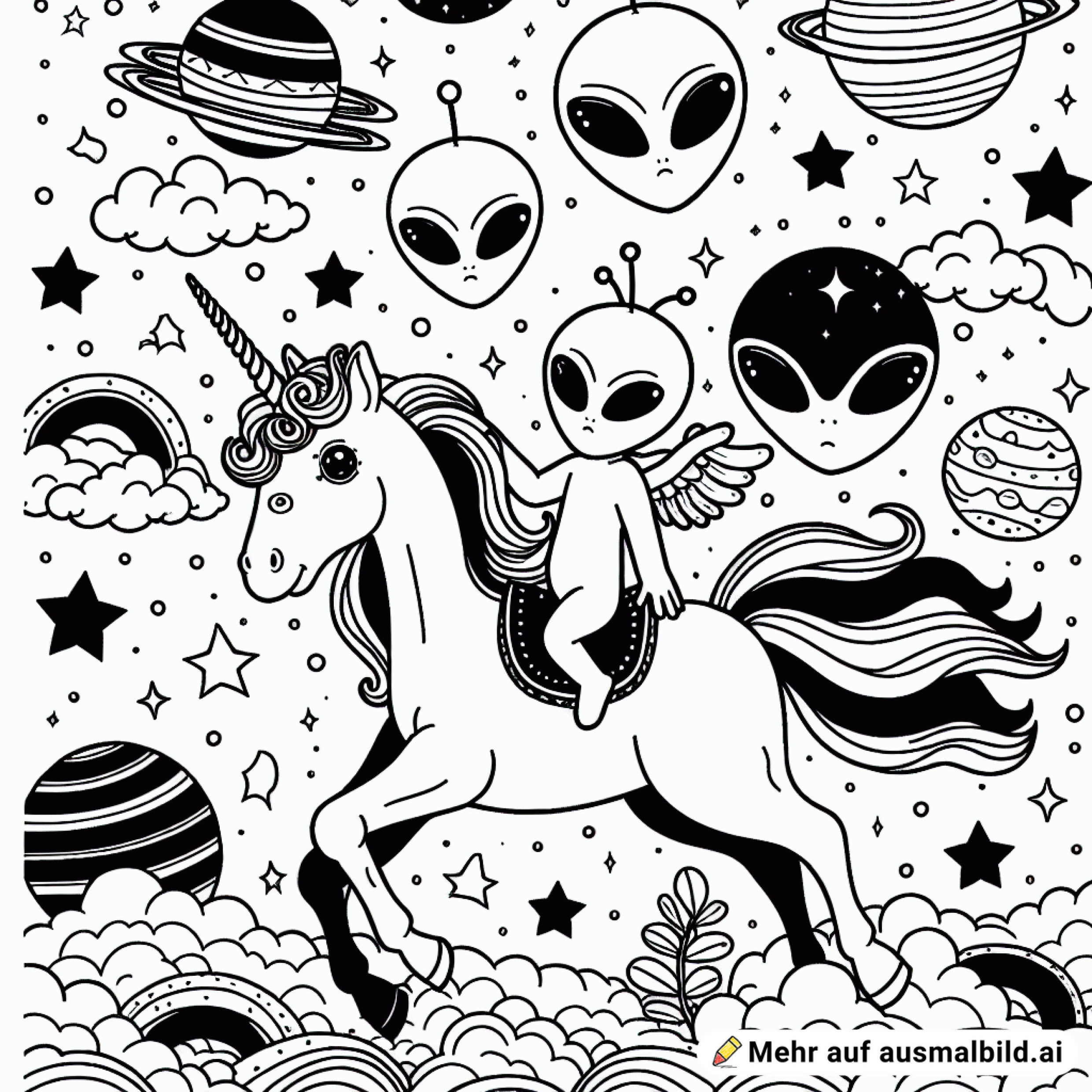 Aliens die mit Einhörnern reiten