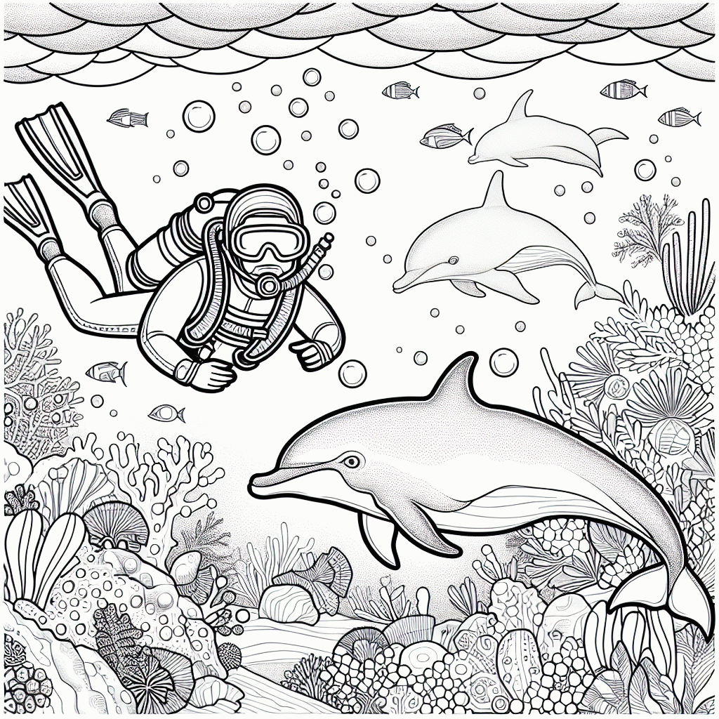 Kostenlose Taucher und Delfin Malvorlagen zum Ausdrucken