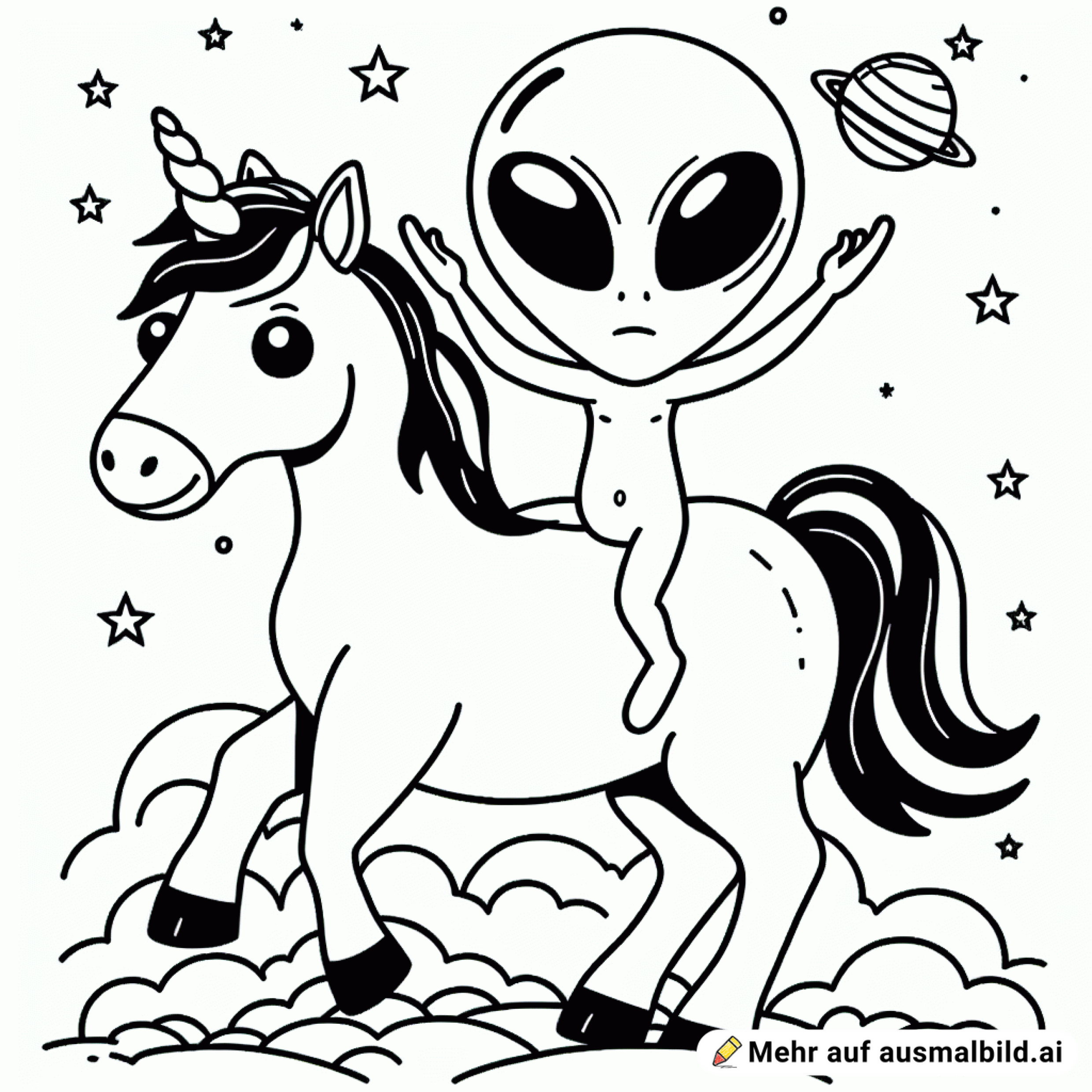 alien auf dem Einhorn