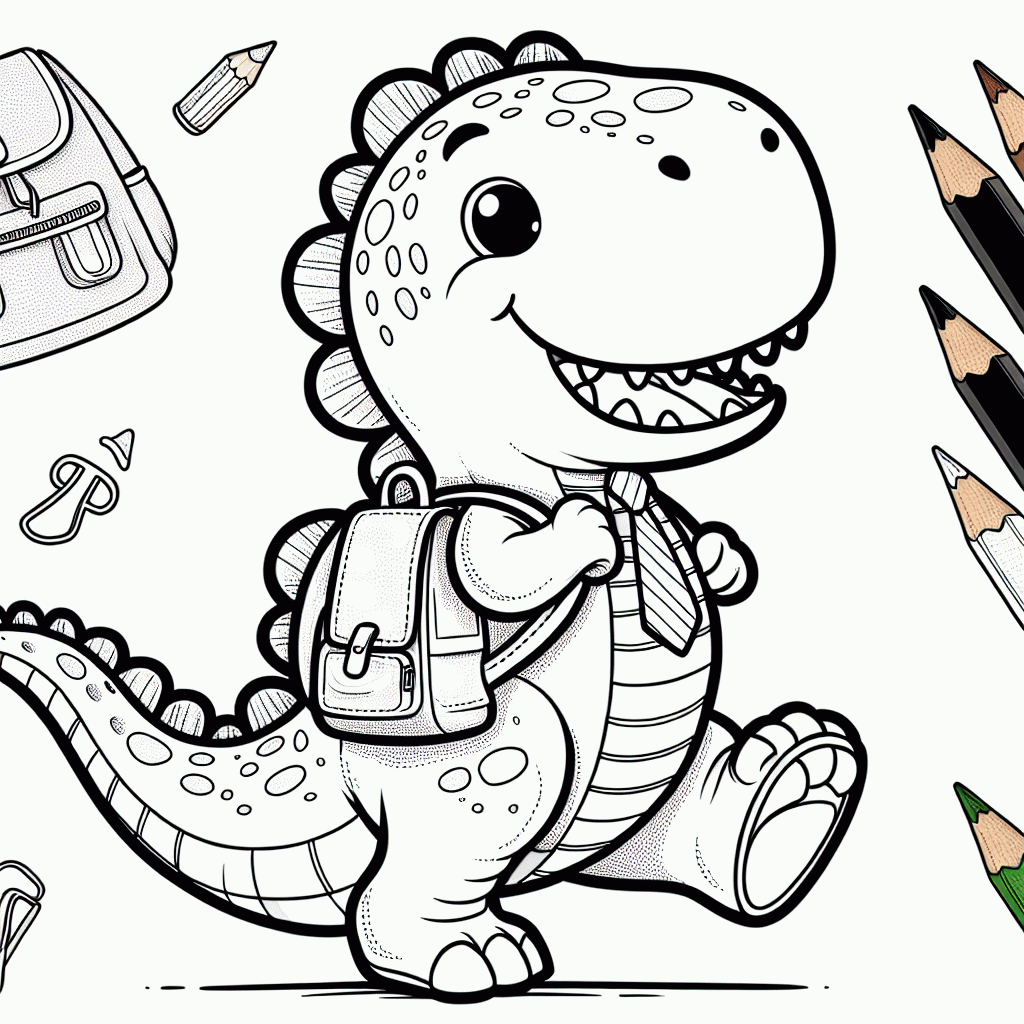 Dinosaurier mit Schultasche Malvorlage kostenlos ausdrucken