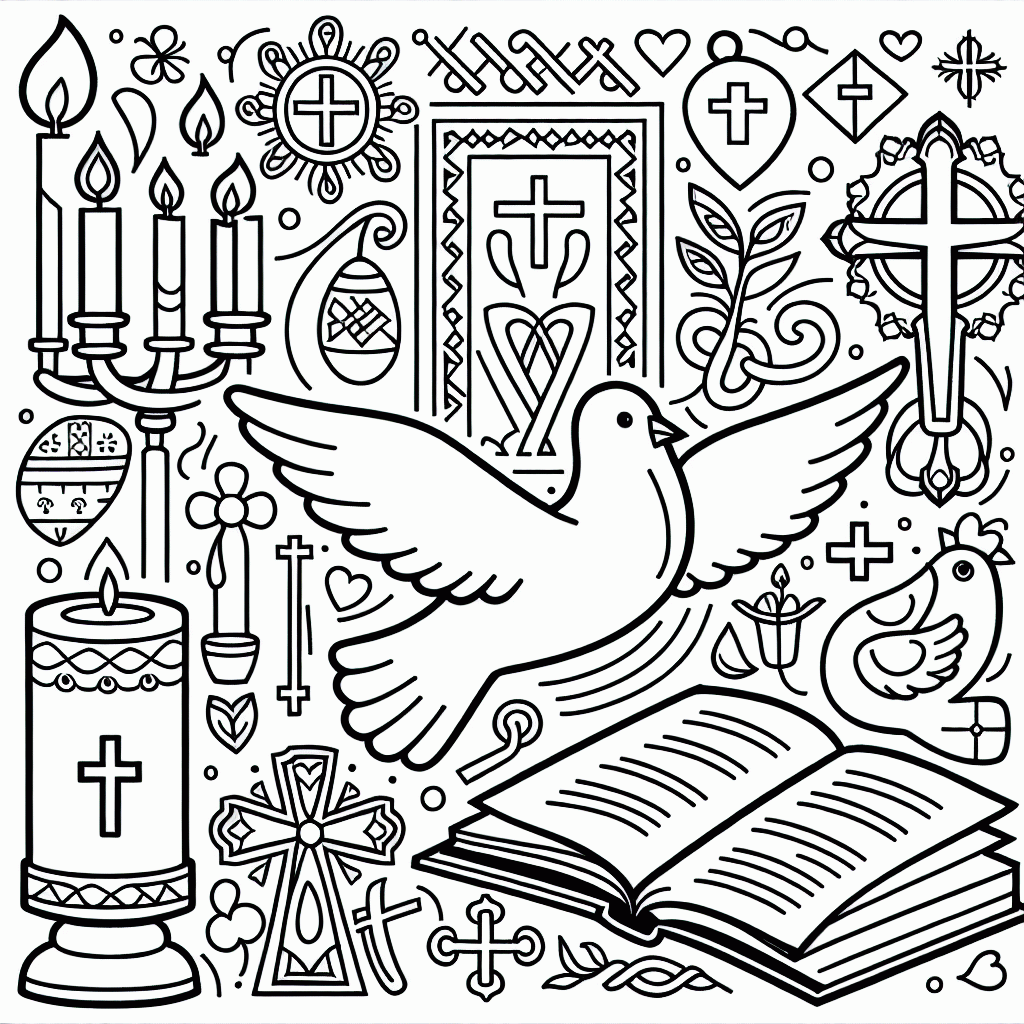 Kostenlose religiöse Malvorlagen mit Taube und Kreuz zum Ausdrucken