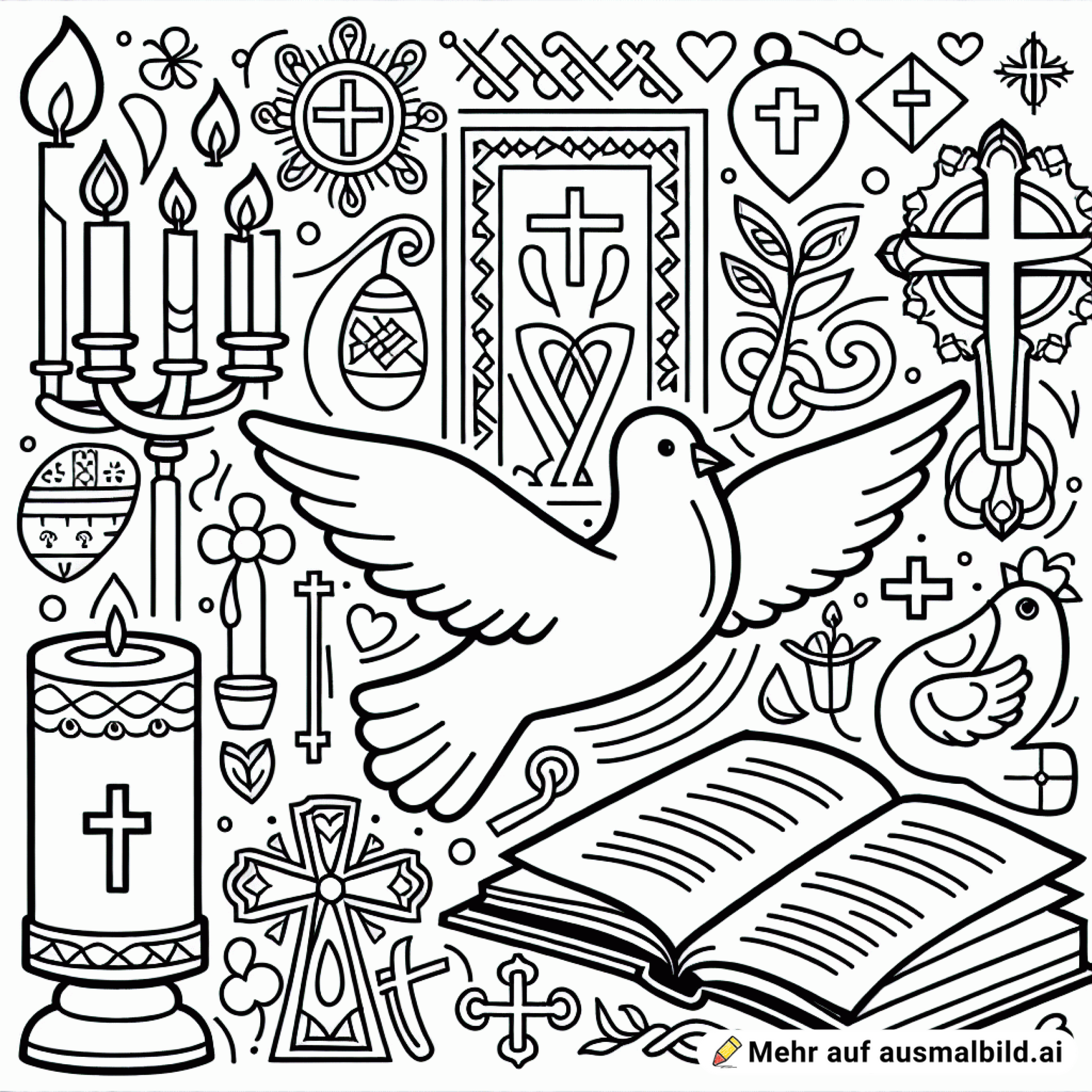 Bild mit Name: ________und Klasse:____________ Taube, Bibel, Kreuz, religiösen Symbolen