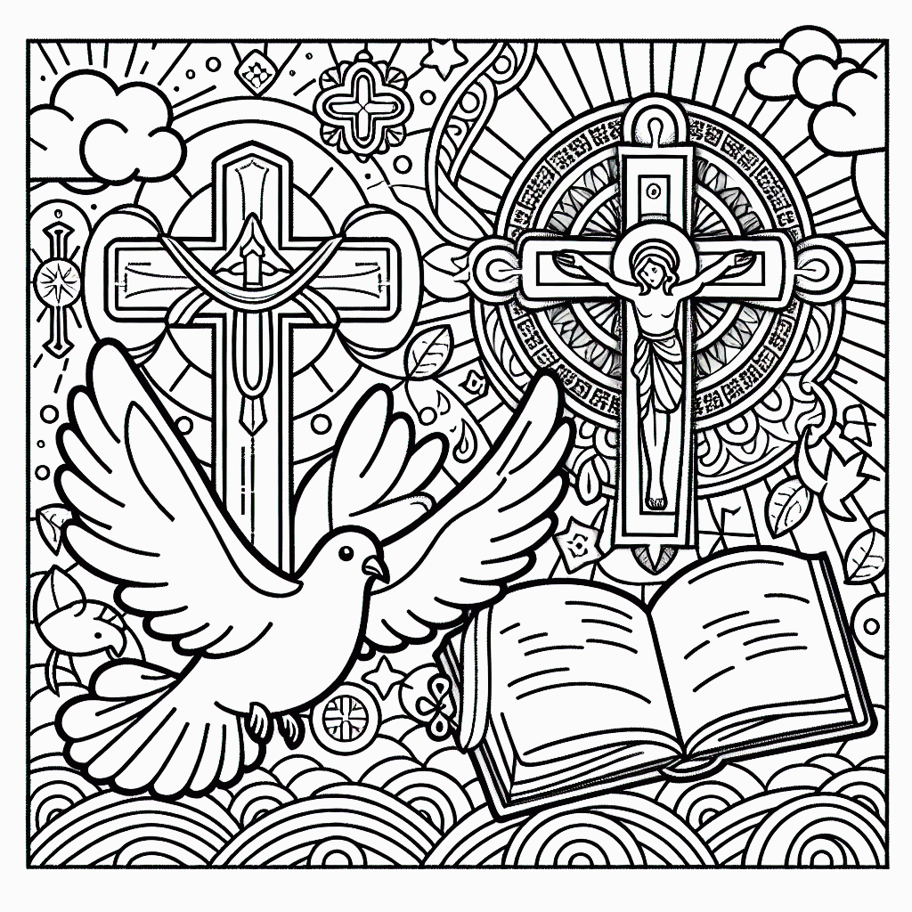 Kostenlose Malvorlagen Taube, Bibel & Kreuz christliche Symbole