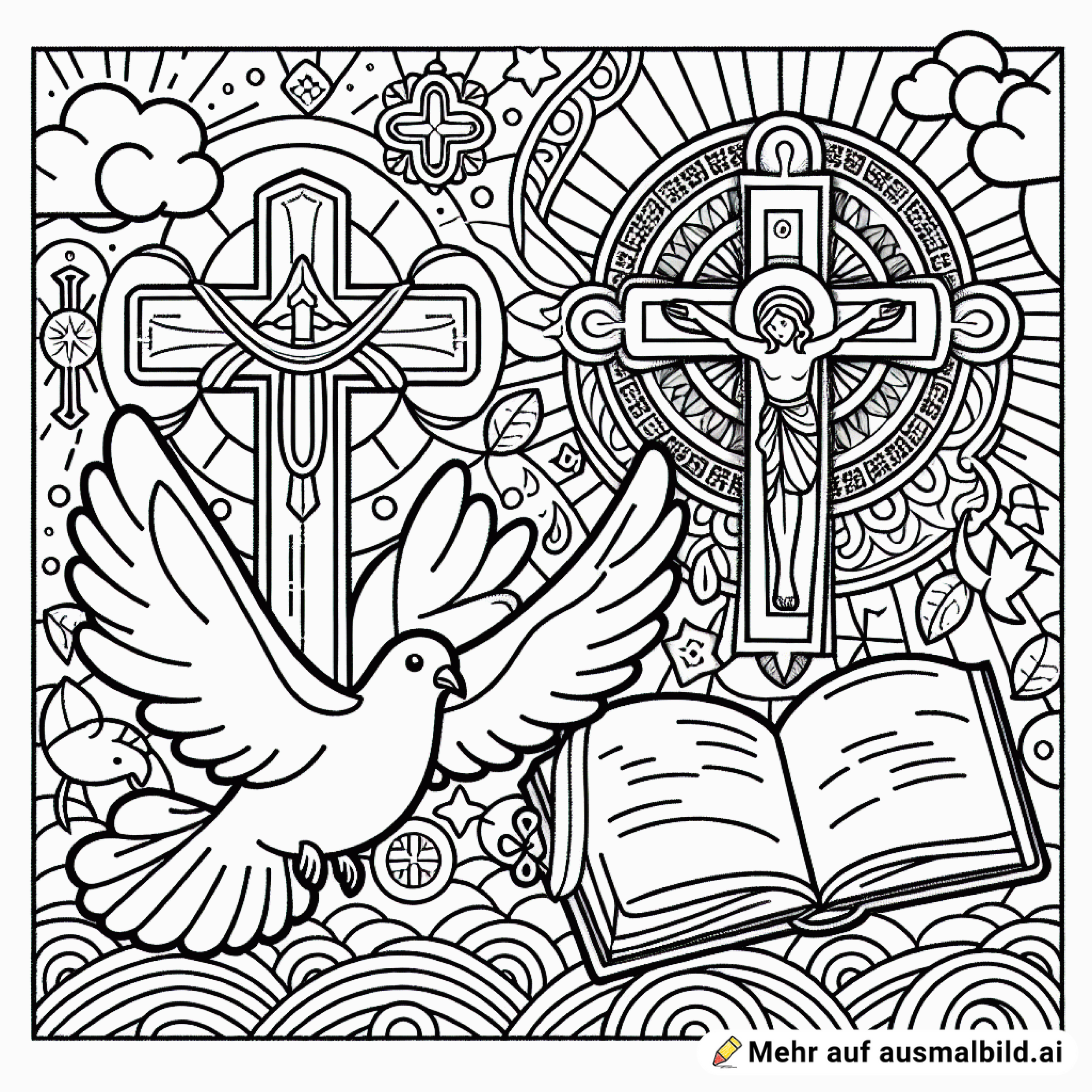 Taube, Bibel, Kreuz, katholische christliche Symbolen