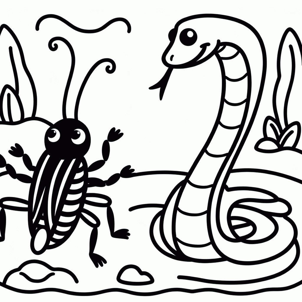 Kostenlose Malvorlage Kakerlake und Schlange zum Ausdrucken