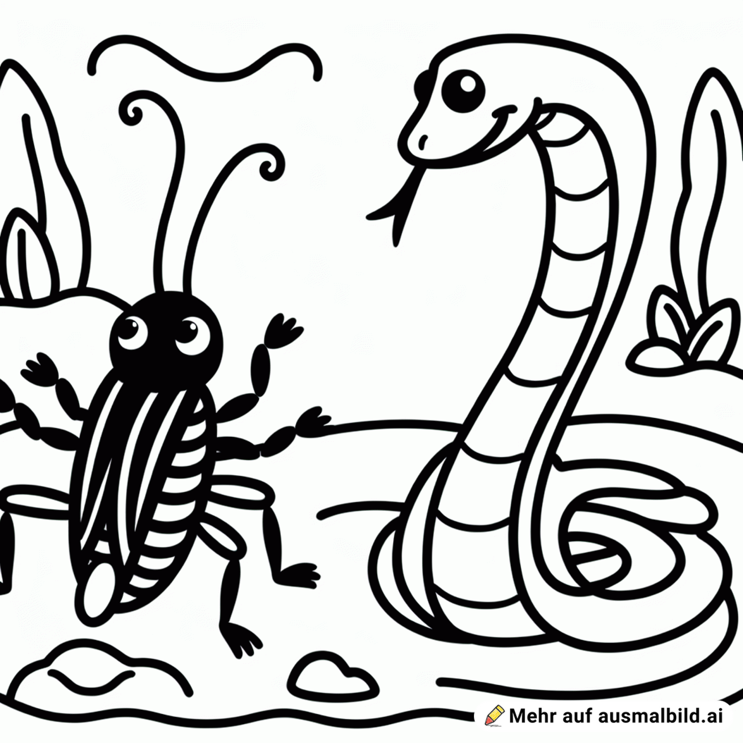 eine Kakerlake und eine Schlange reden miteinander und toben