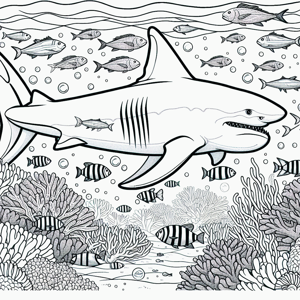 Megalodon Malvorlage kostenlos zum Ausdrucken – Riesiger Hai im Meer