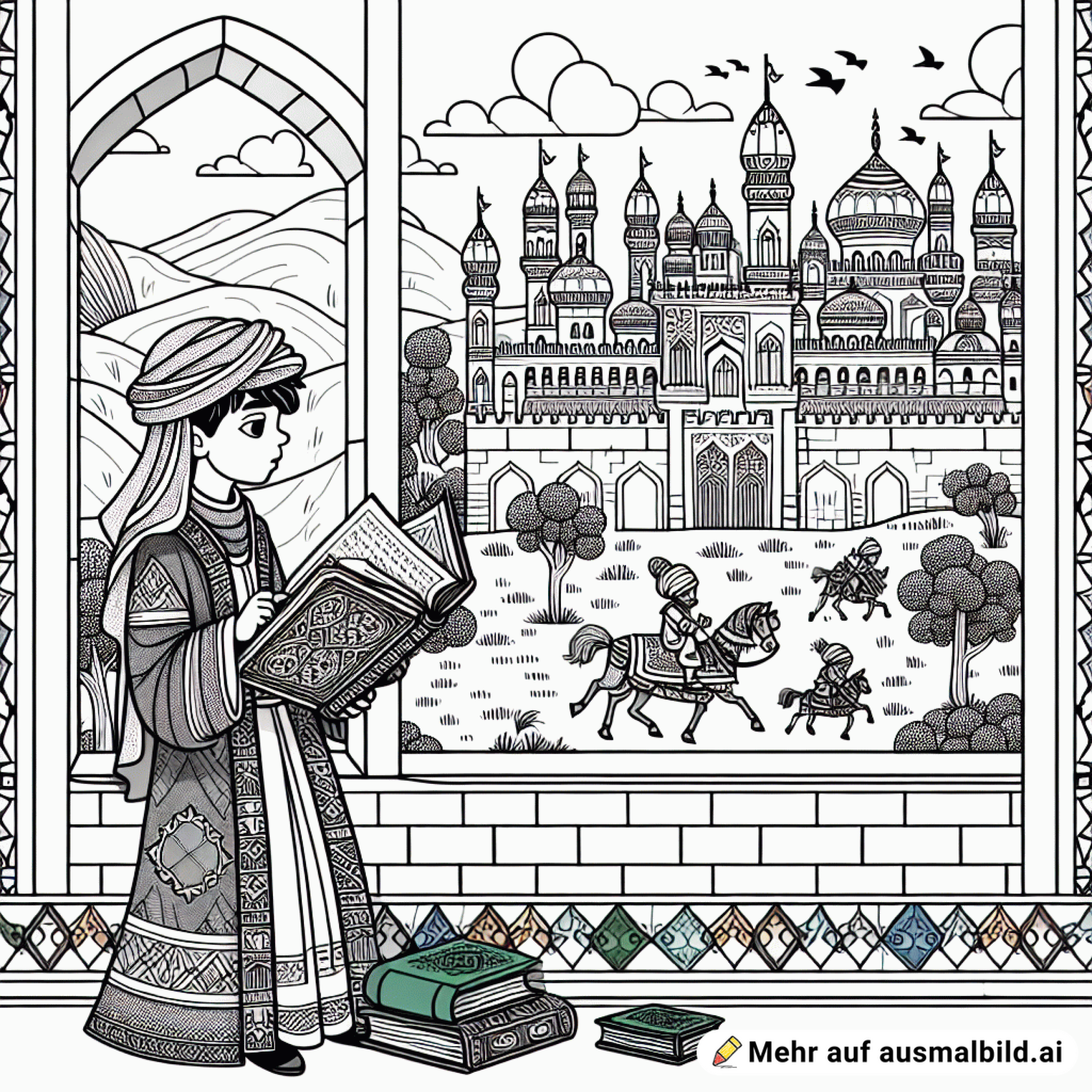 ein junge als ritter in einer Burg, er ist Schüler und lernt dort