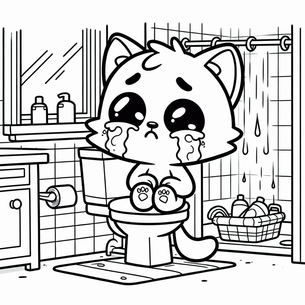 Kostenlose Hello Kitty Malvorlage weinend auf dem Klo ausdrucken
