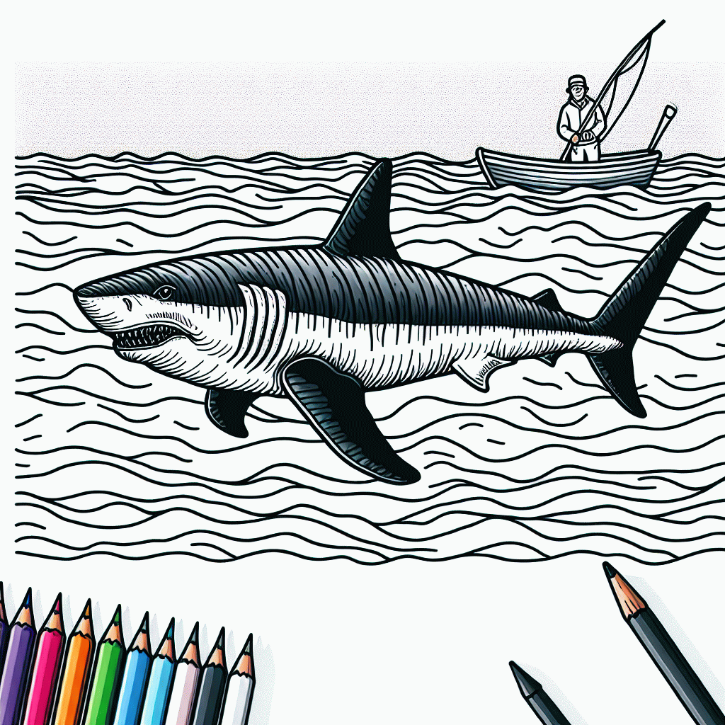 Kostenlose Megalodon Malvorlagen mit Fischer zum Ausdrucken