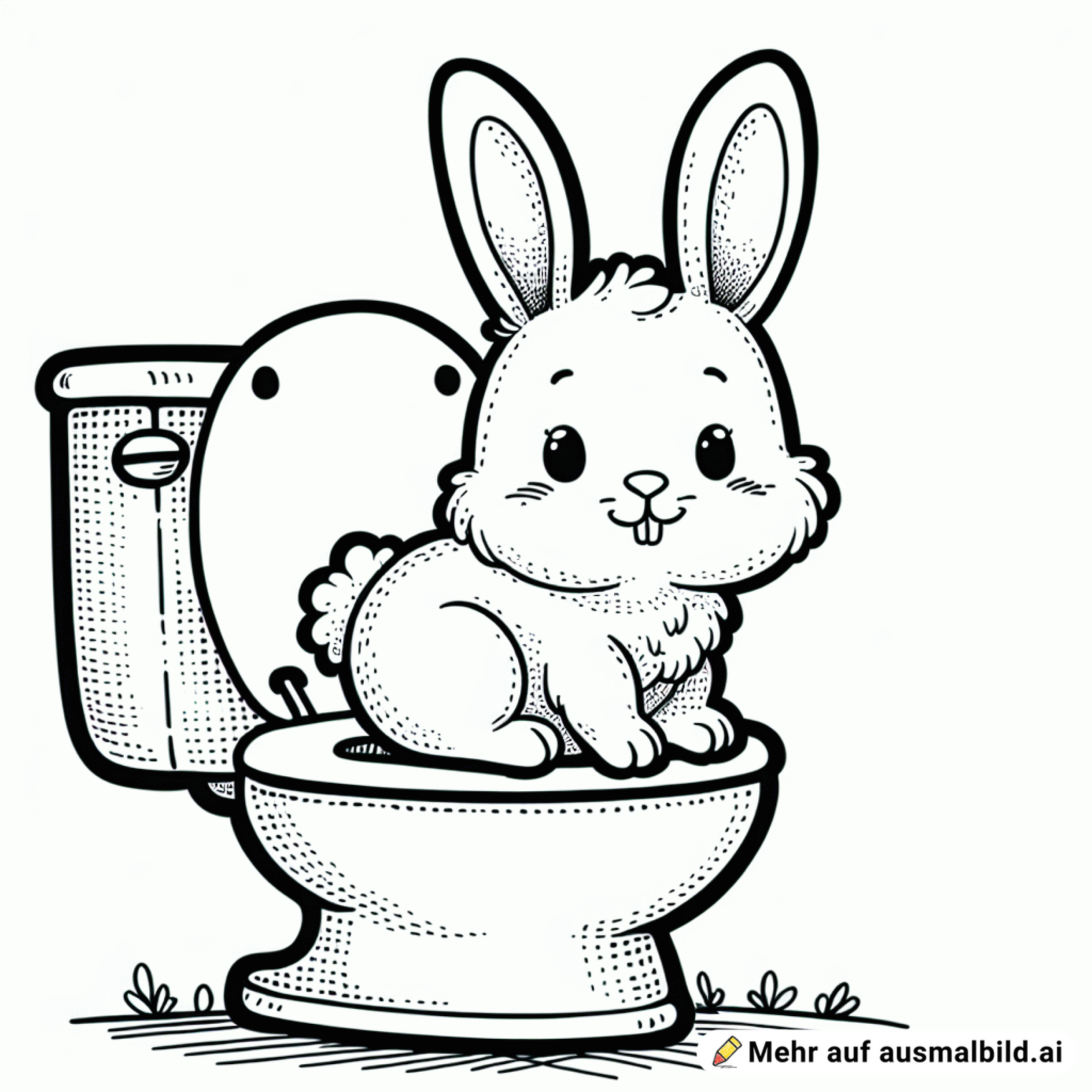 ein kleiner Hase sitzt auf dem Klo