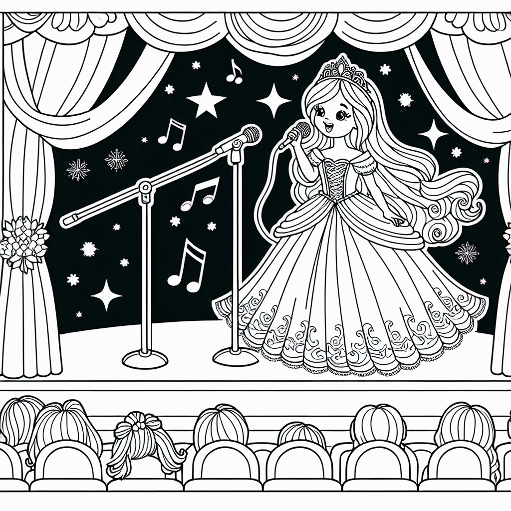 Kostenlose Prinzessin Malvorlage auf der Bühne zum Ausdrucken