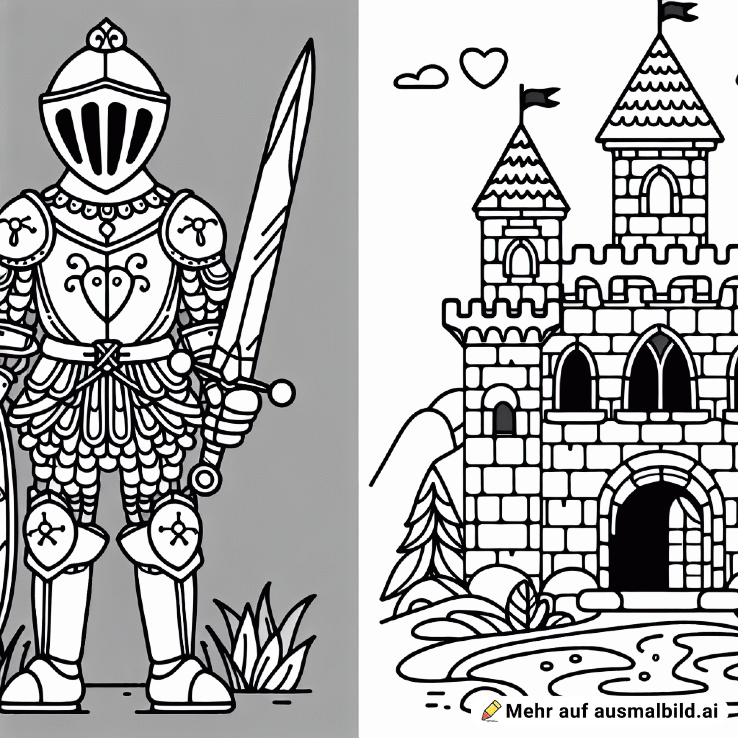 Ritterburg mit Ritter, Schwert und Bogen in der Hand, kindgerecht