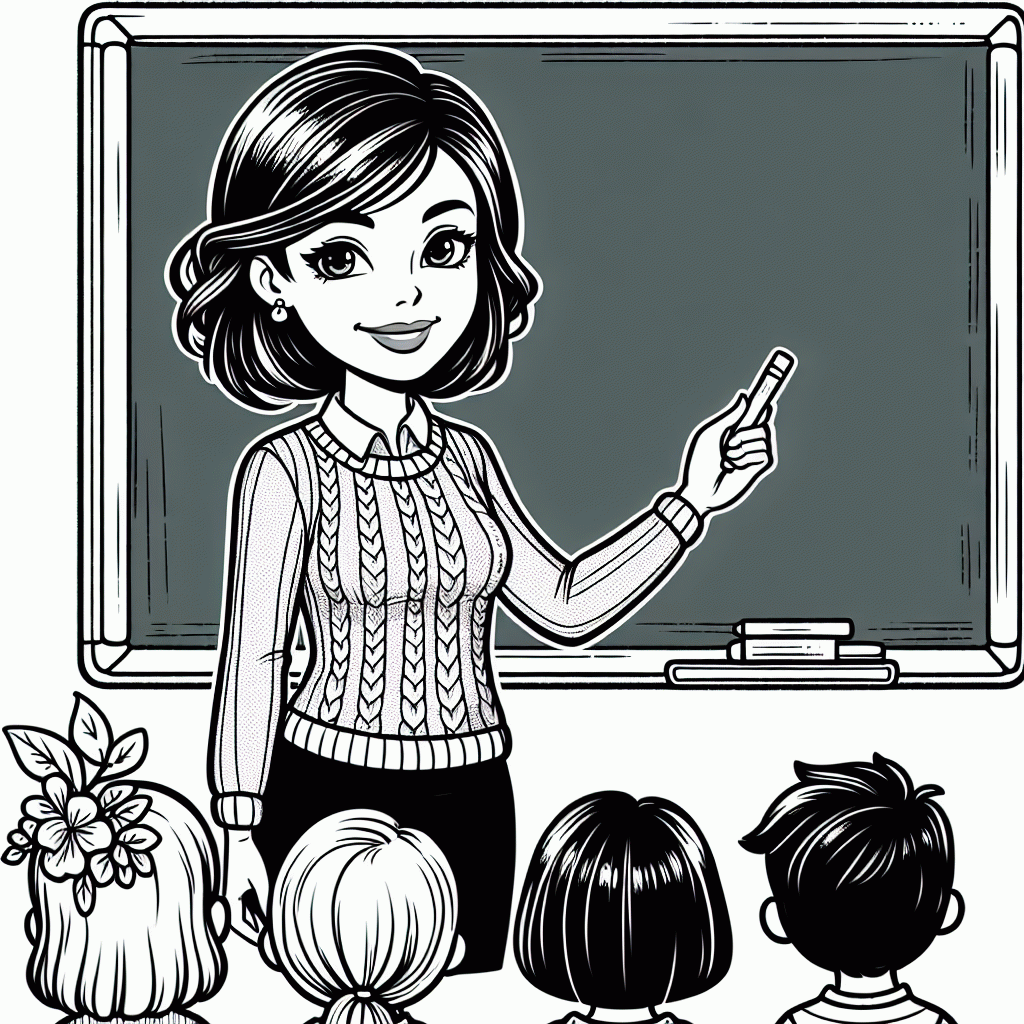 Kostenlose Malvorlage Lehrerin vor Tafel zum Ausdrucken