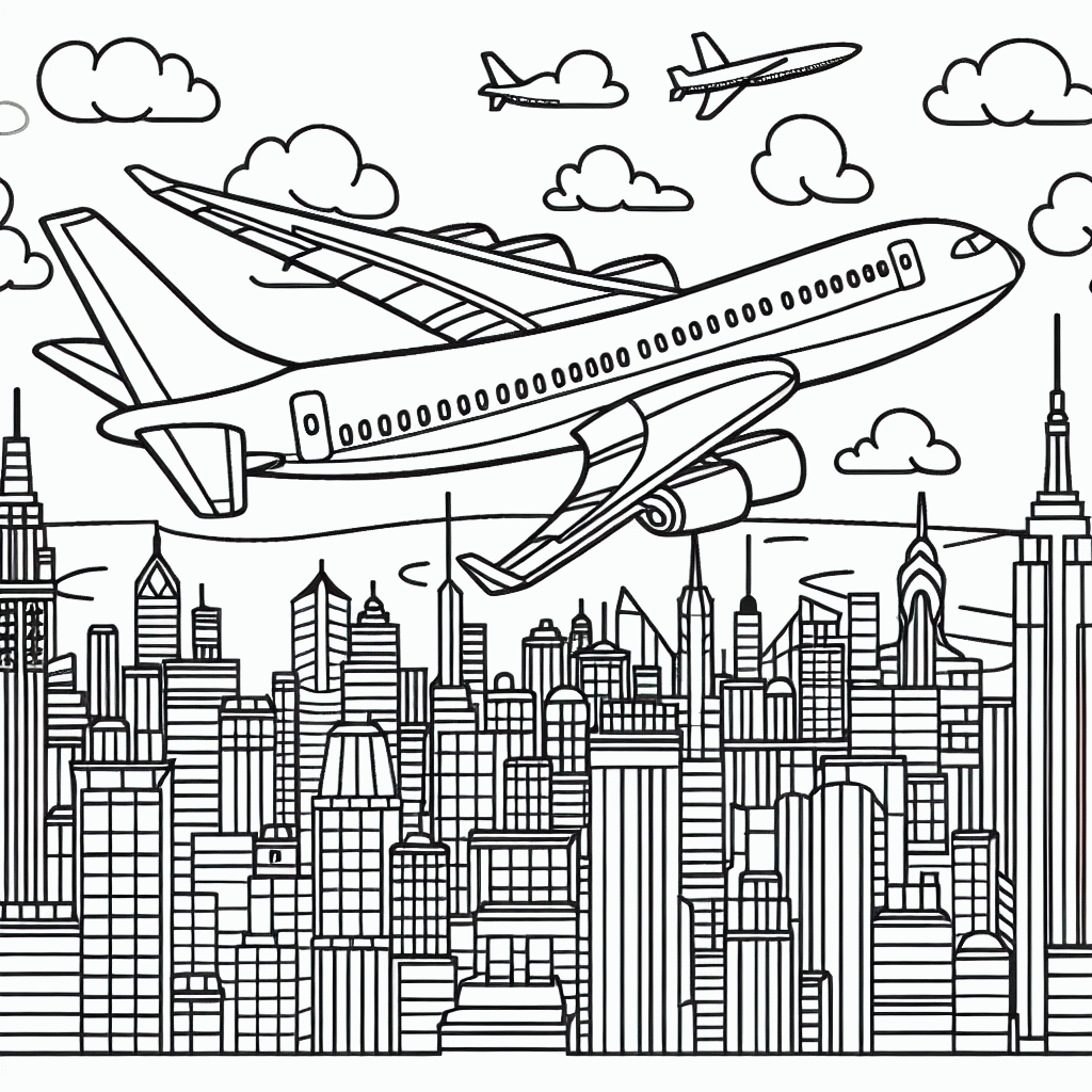 Flugzeug Malvorlage kostenlos zum Ausdrucken – New York Ausmalbild