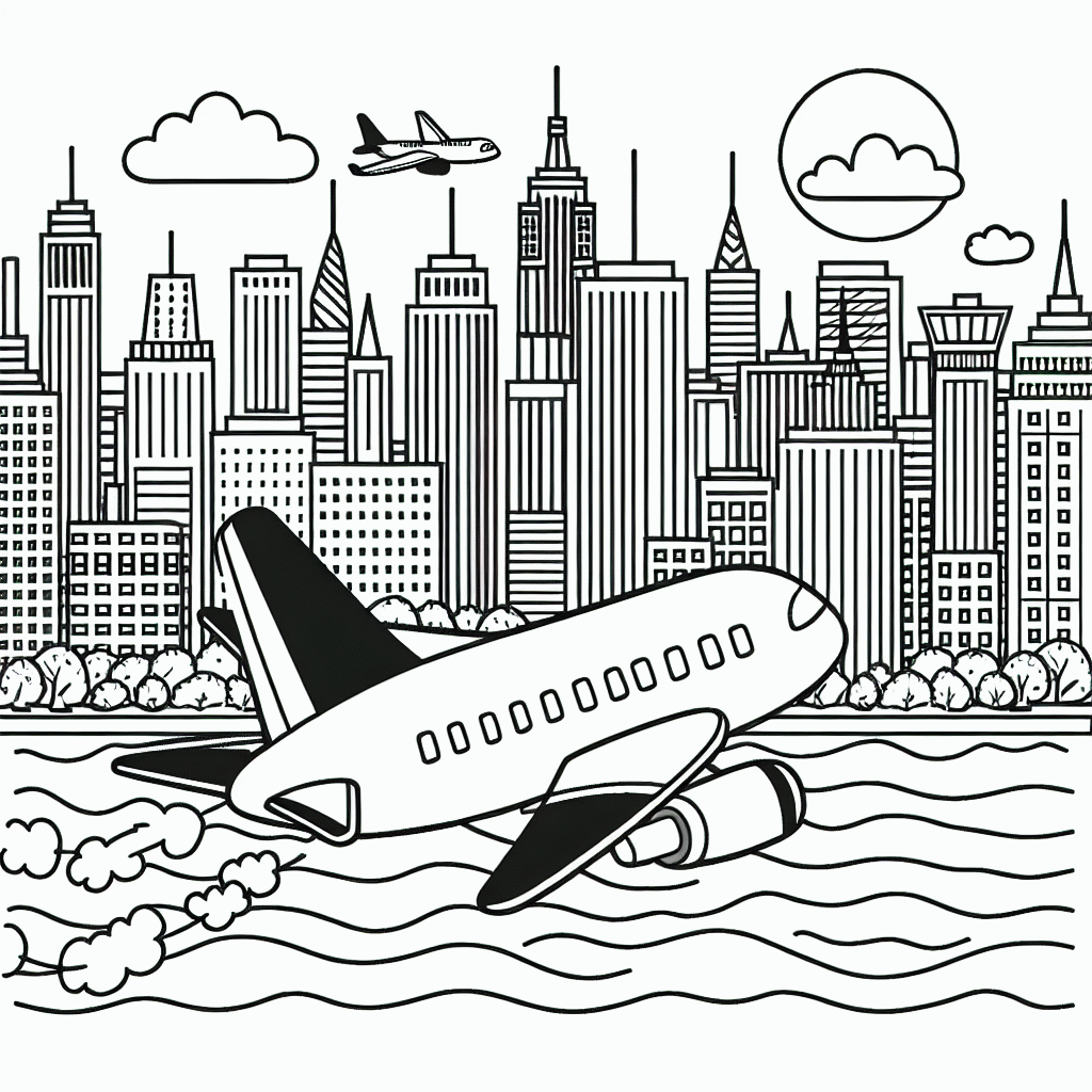 Flugzeug Malvorlagen kostenlos ausdrucken – New York Ausmalbilder