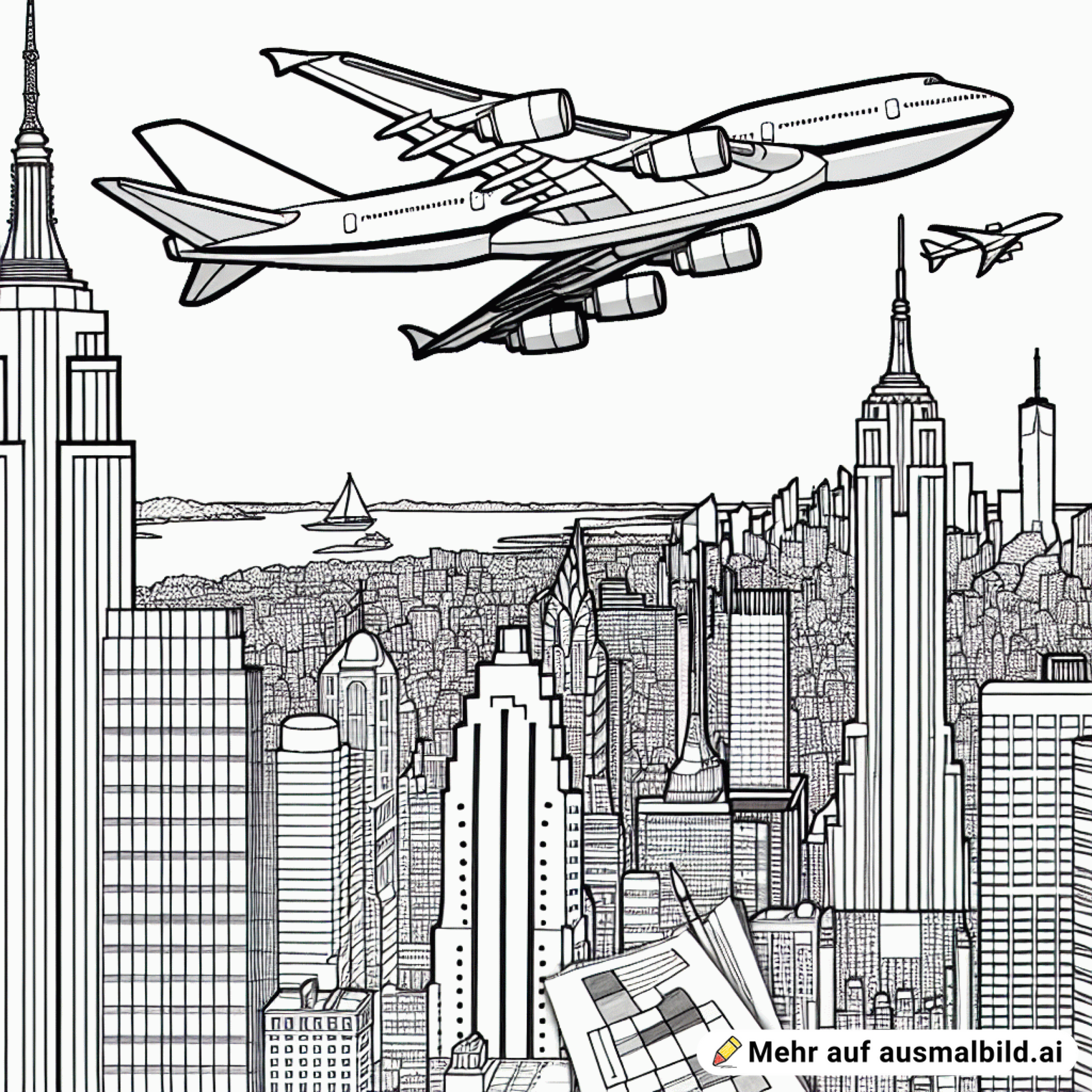 Flugzeug fliegt über New York, realistisch